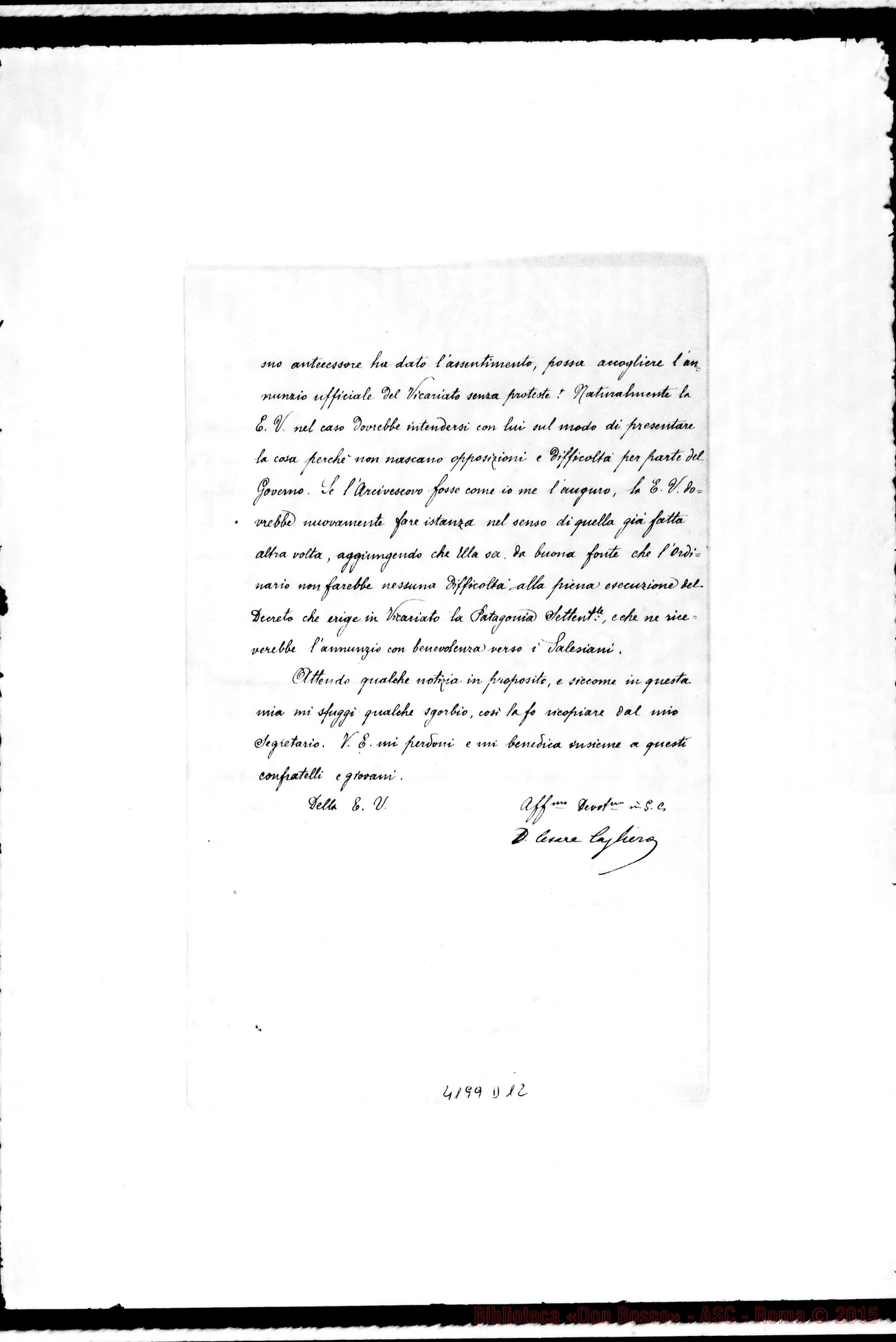 Fotogramma D 12 — Don Cagliero C.-Mons. Cagliero. Roma, 5-02-1896. Giurisdizione del Vicariato