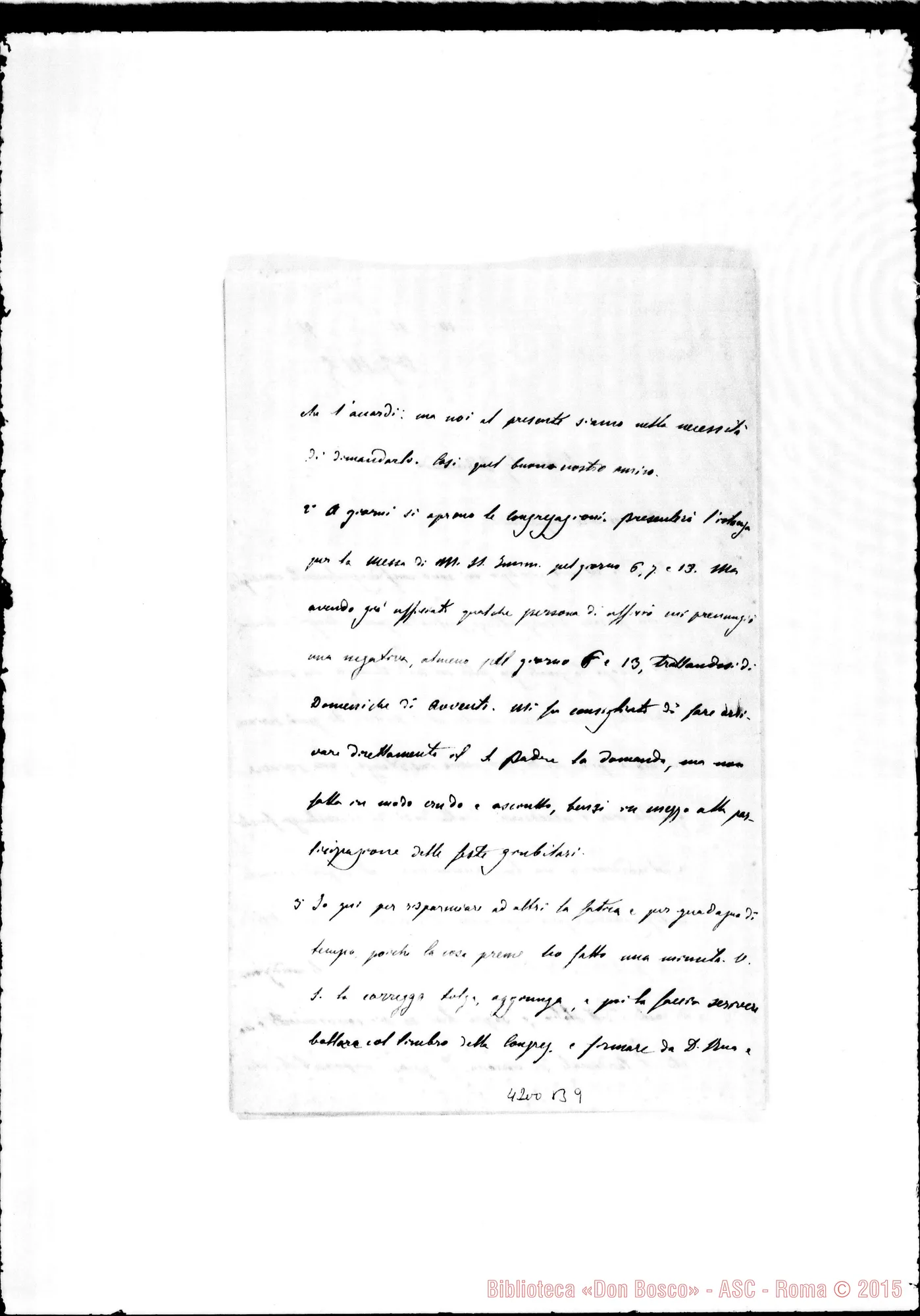 Fotogramma B 9 — Don Cagliero C.-Don Durando. Roma, 10-11-1891. Diverse cose importanti
