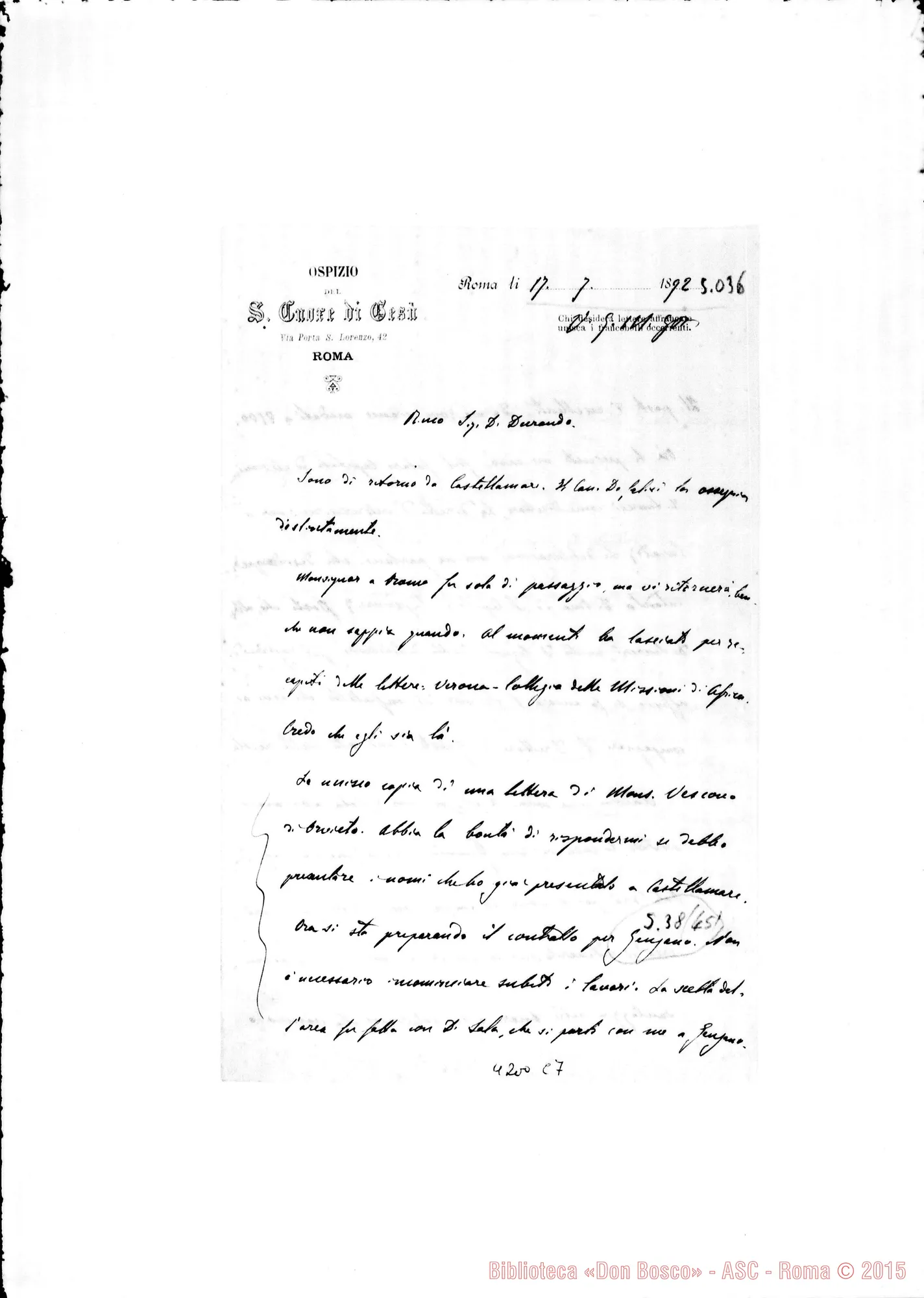 Fotogramma C 7 — Don Cagliero C.-Don Durando. Roma, 17-07-1892. Genzano