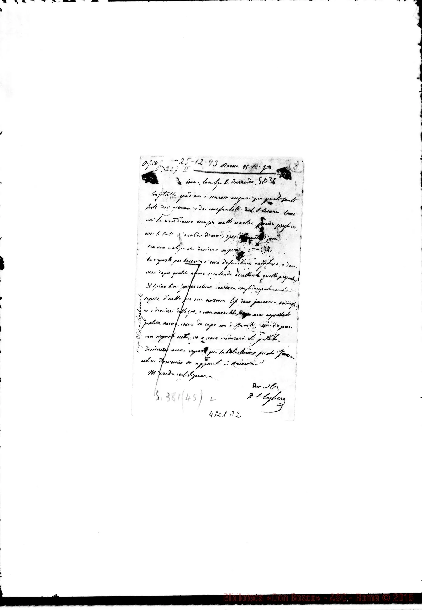 Fotogramma A 2 — Don Cagliero C.-Don Durando. Roma, 25-12-1893. Arcevia