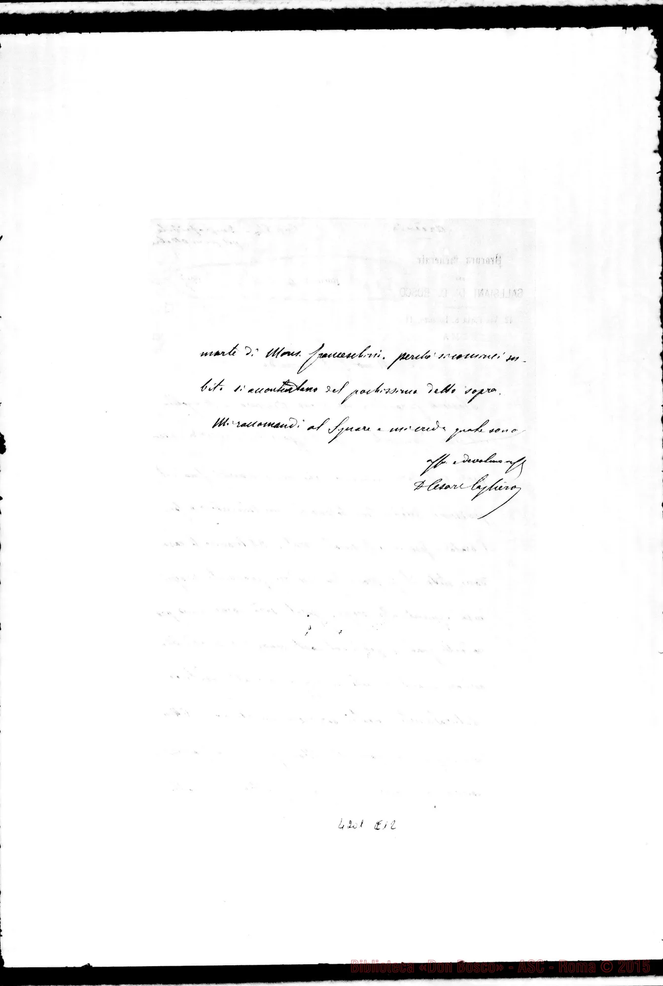 Fotogramma E 12 — Don Cagliero C.-Don Durando. Roma, 4-03-1897. Arcevia