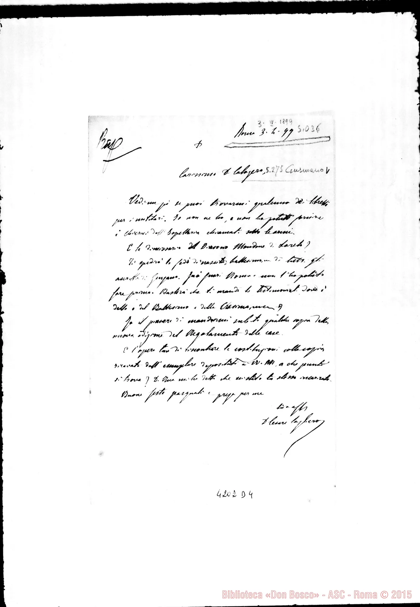 Fotogramma D 4 — Don Cagliero C.-Don Gusmano. Roma, 3-04-1899