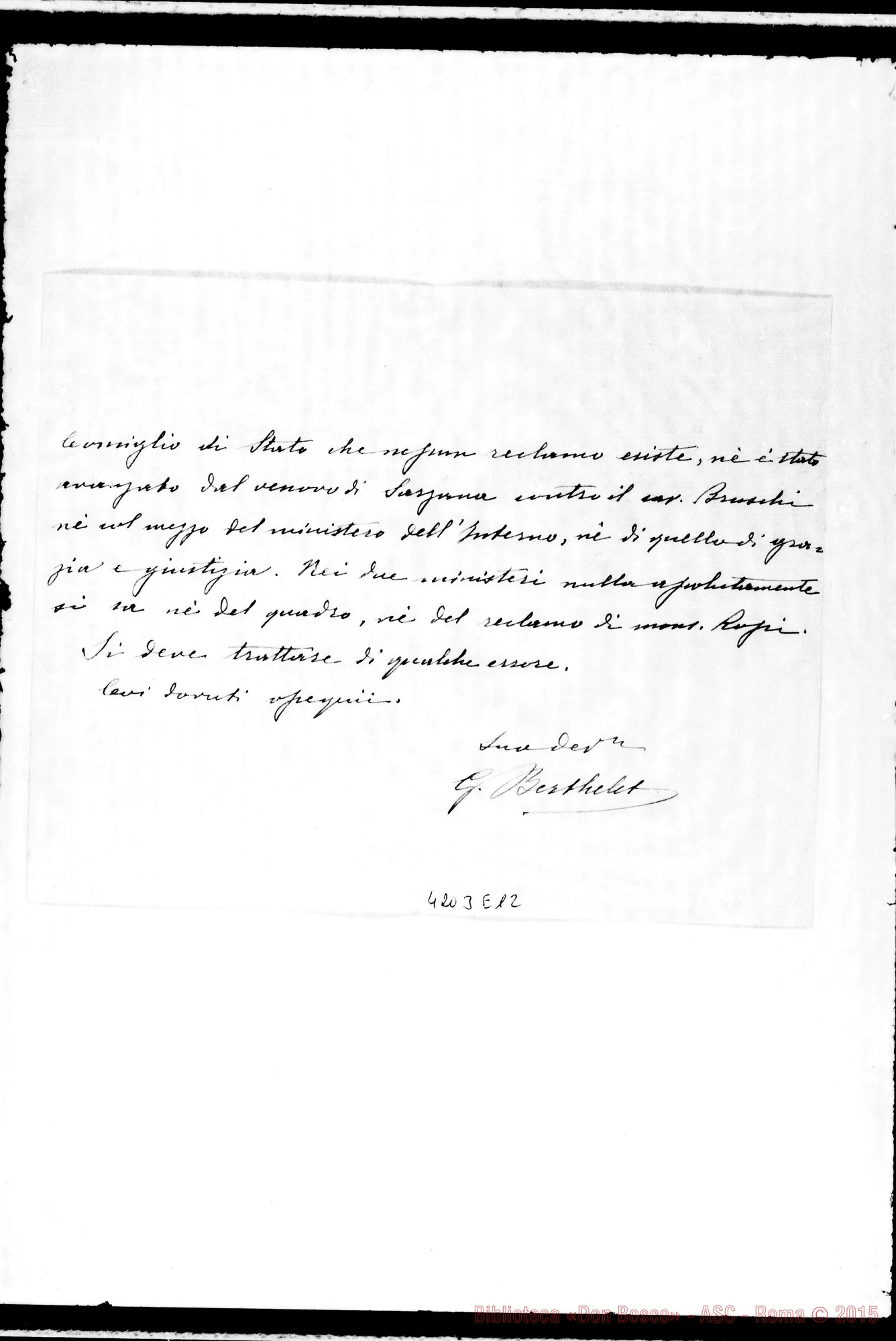 Fotogramma E 12 — G. Berthelet-Don Cagliero C.. Roma, 29-03-1894
