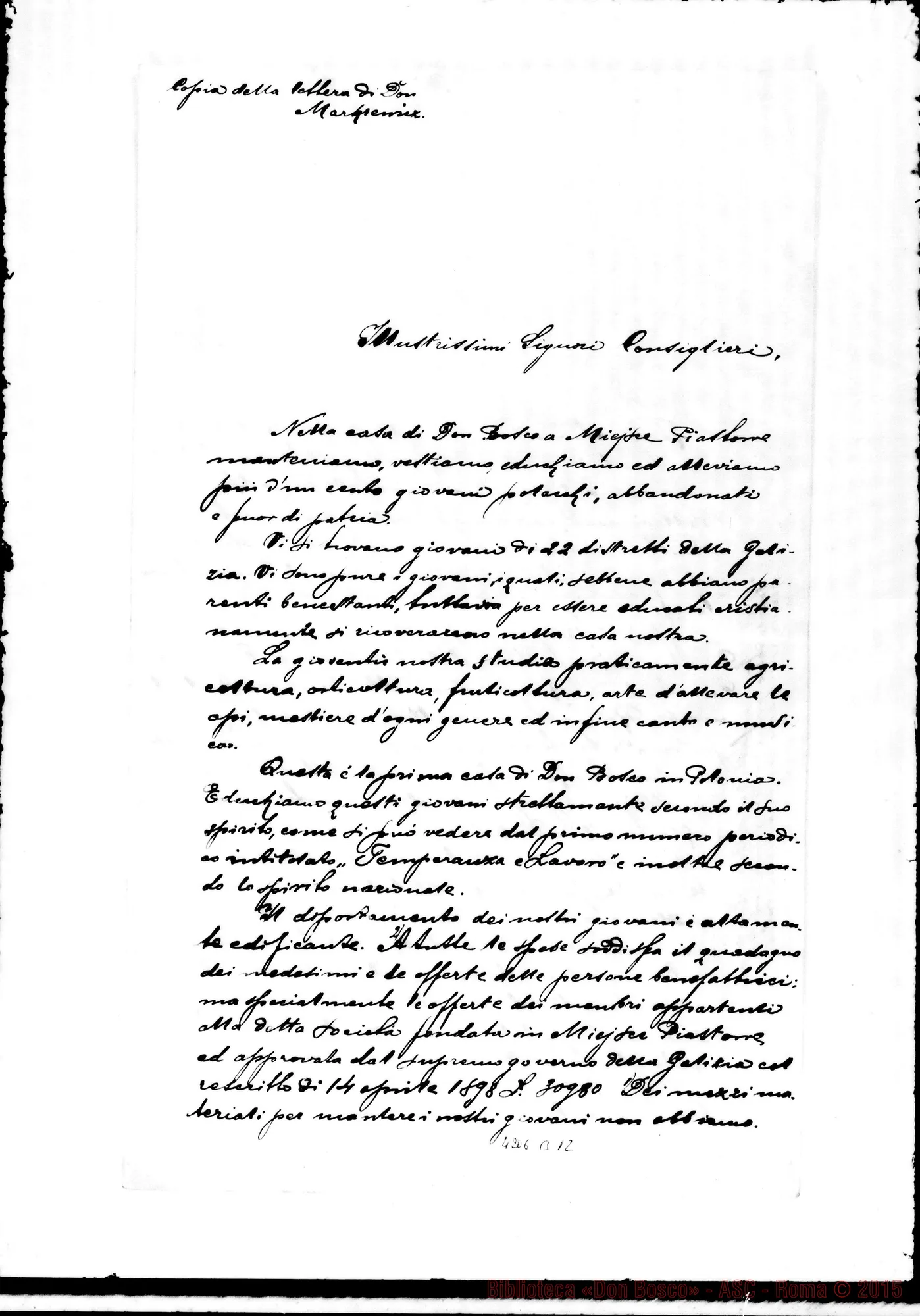 Fotogramma B 12 — Don Markiewicz-Signori Consiglieri. Copia italiana E polacca, il 15-07-1898