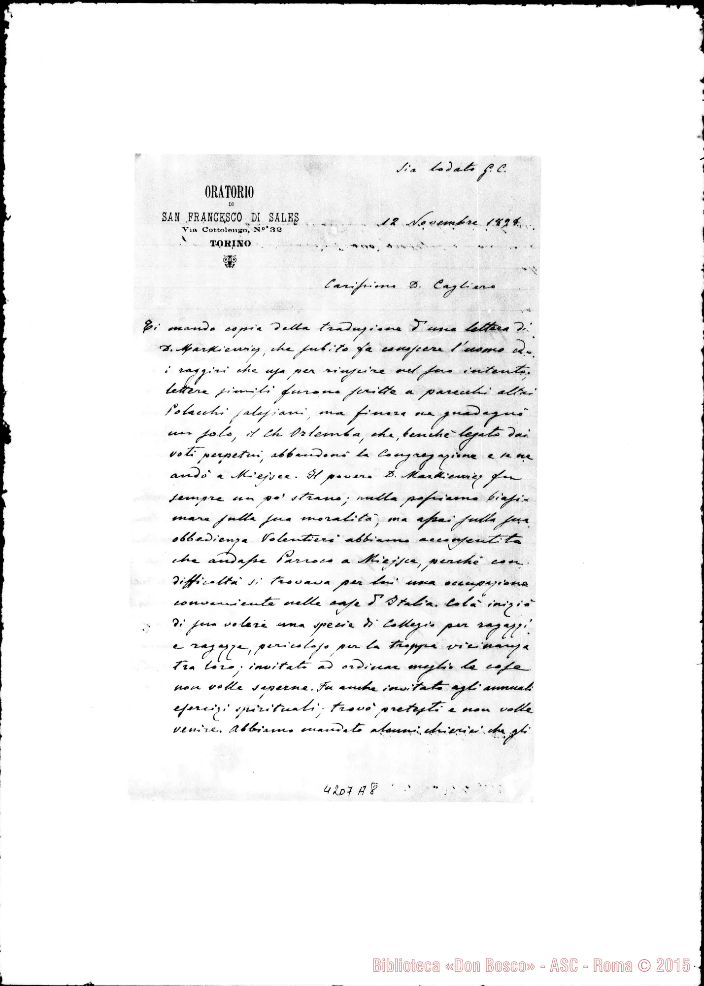 Fotogramma A 8 — Don Durando-Don Cagliero C.. Torino, 12-12-1898