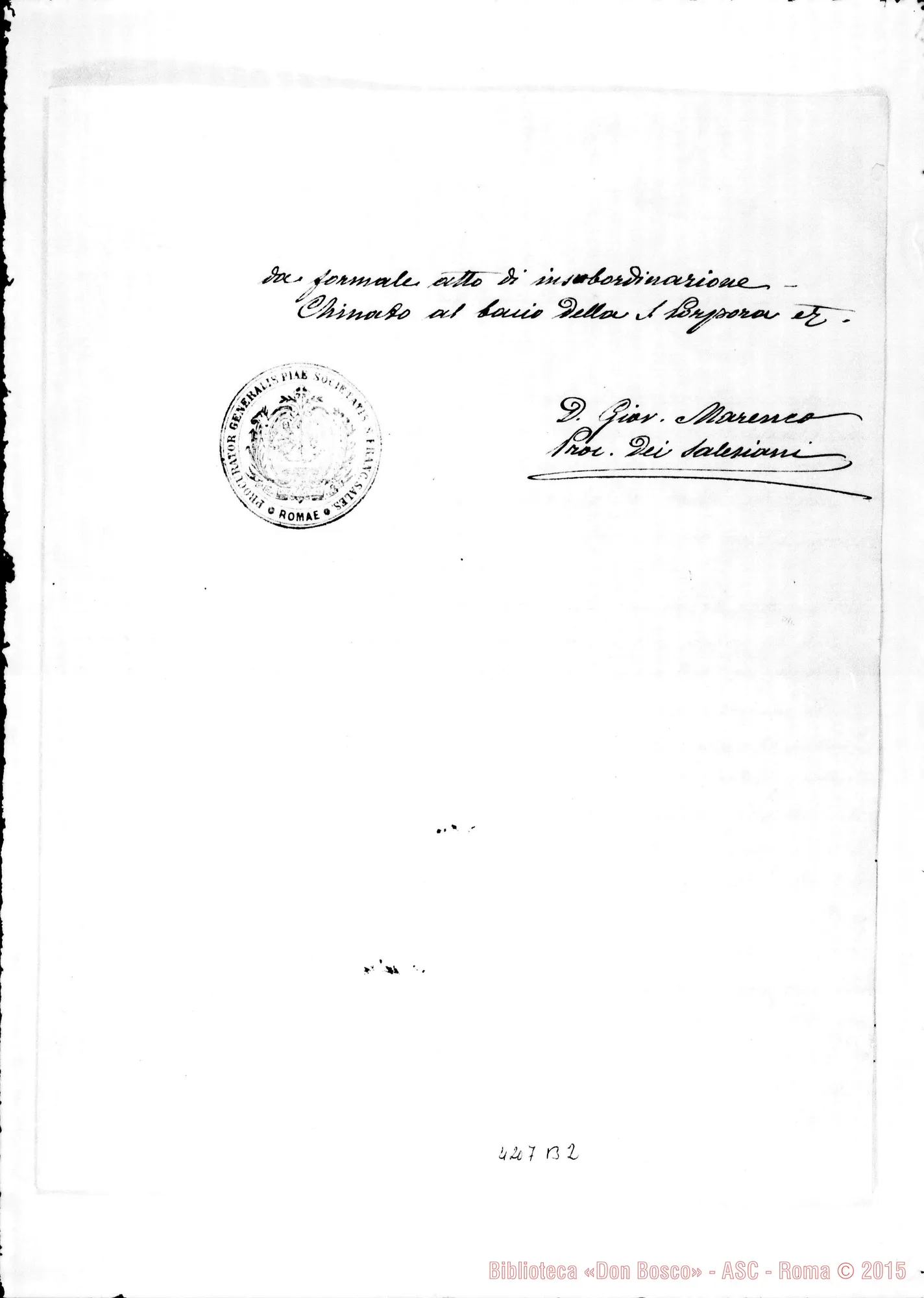 Fotogramma B 2 — Don Marenco-Eminentissimo Principe. Roma, 9-01-1903. Minuta