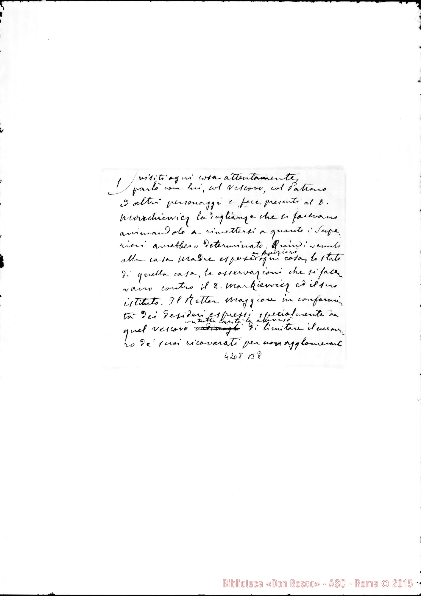 Fotogramma B 8 — Foglio ms. autogr. Rua, da aggiungere alla minuta. N. 1