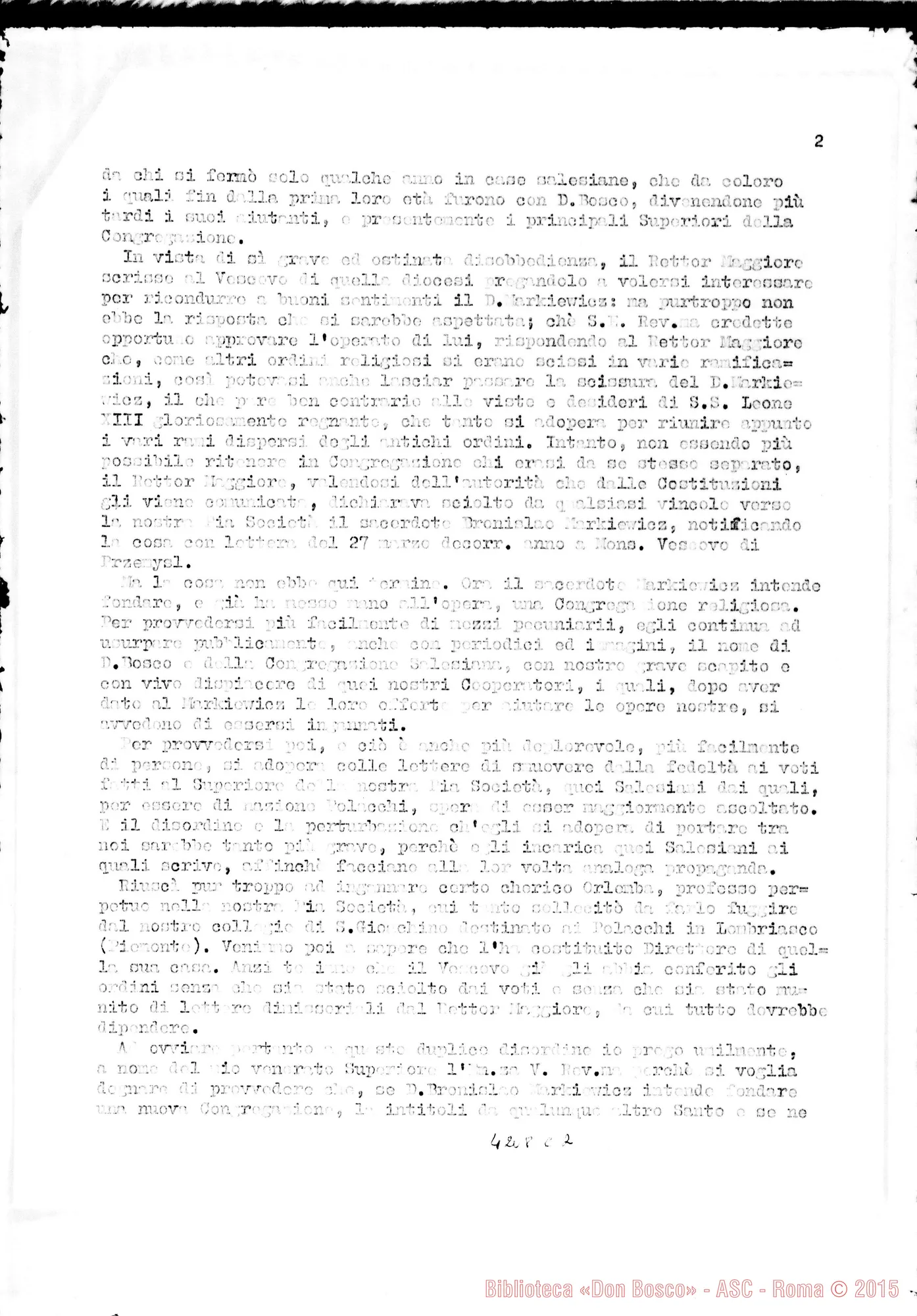 Fotogramma C 2 — Trascrizione completa della lettera di Don Cagliero-Card. Vannutelli