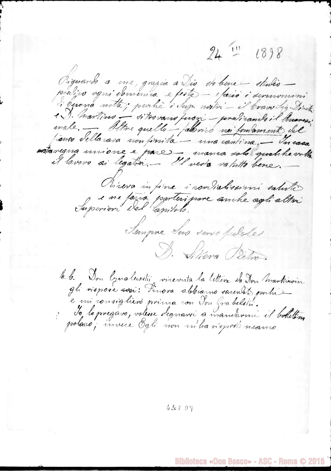 Fotogramma D 9 — Don Sikora Pietro-Don Rua. Legnago, 24-03-1898. Autogr. Rua