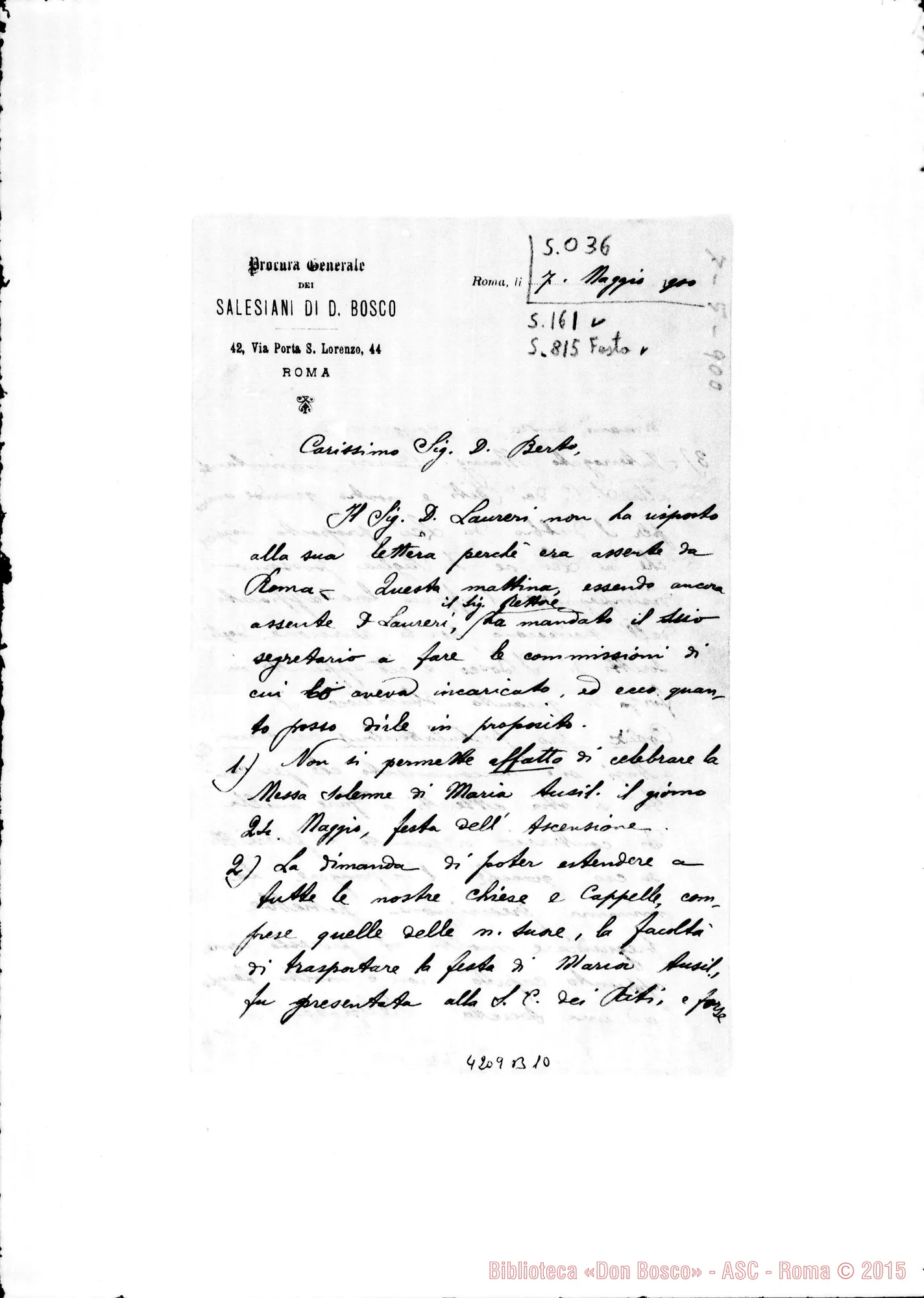 Fotogramma B 10 — Don Cadolini Lorenzo-Don Berto. Roma, 7-05-1900. Messa di Maria Ausiliatrice