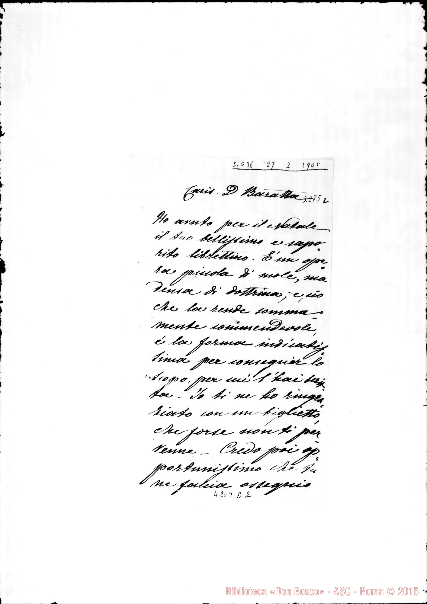 Fotogramma D 2 — Don Marenco-Don Baratta. Roma, 27-02-1901. Personale