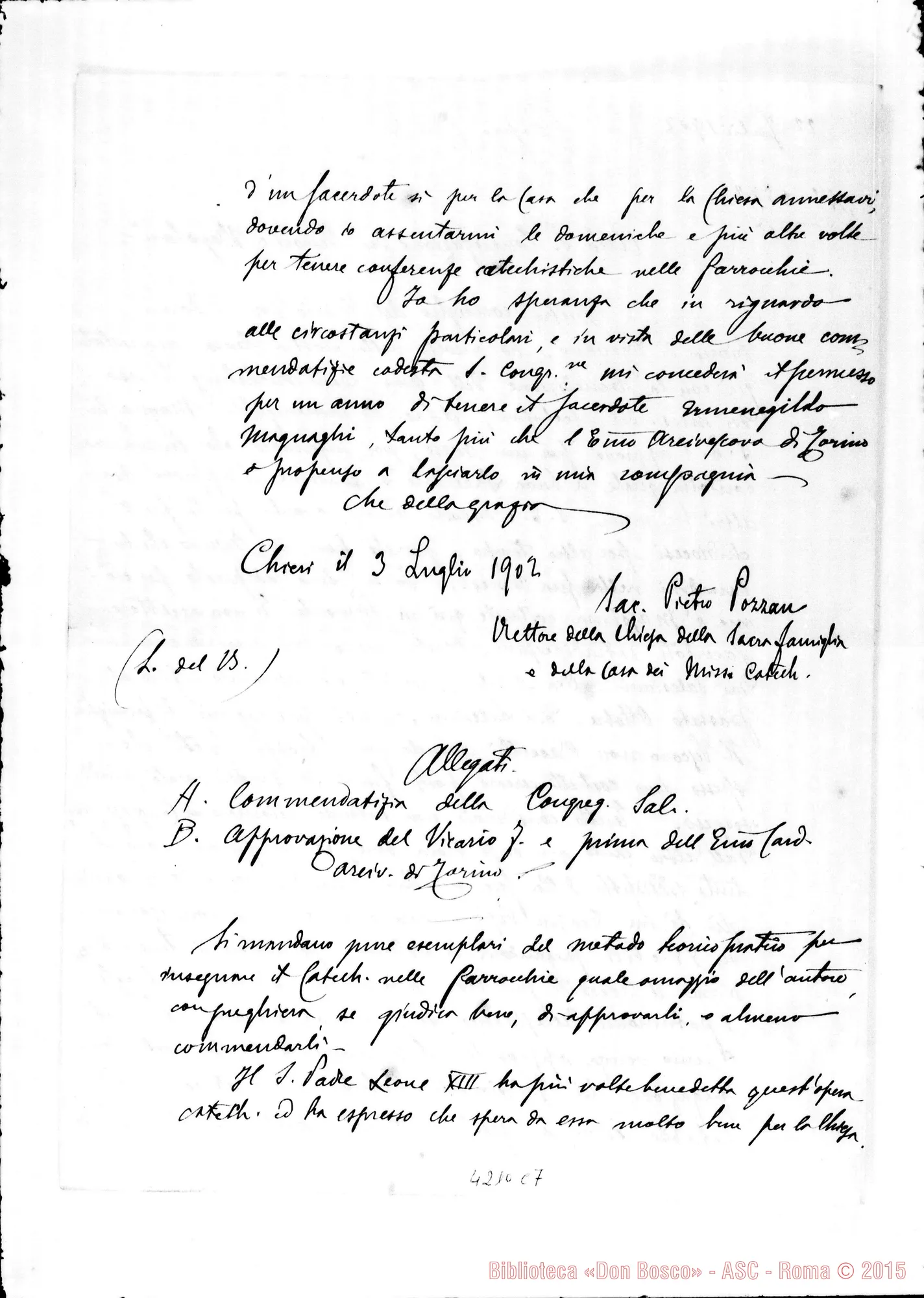 Fotogramma C 7 — Don Pietro Pozzan-Ai VV. E RR.. Chieri, 3-07-1902. Sac. Ermenegildo Magnaghi