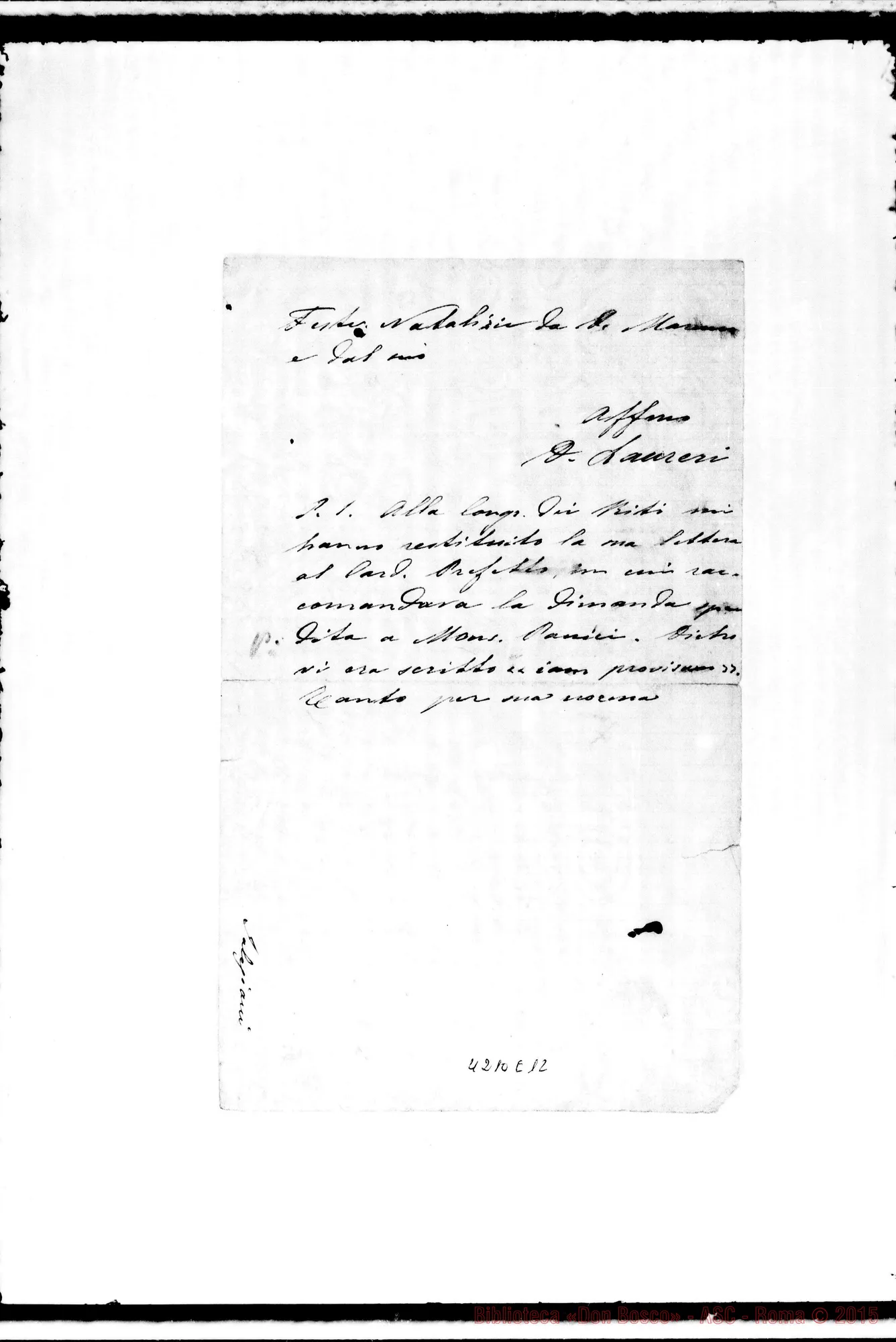 Fotogramma E 12 — Don Laureri-Don Berto. Roma, 19-12-1902. Indirizzi per spedire «Vita di D. Bosco»