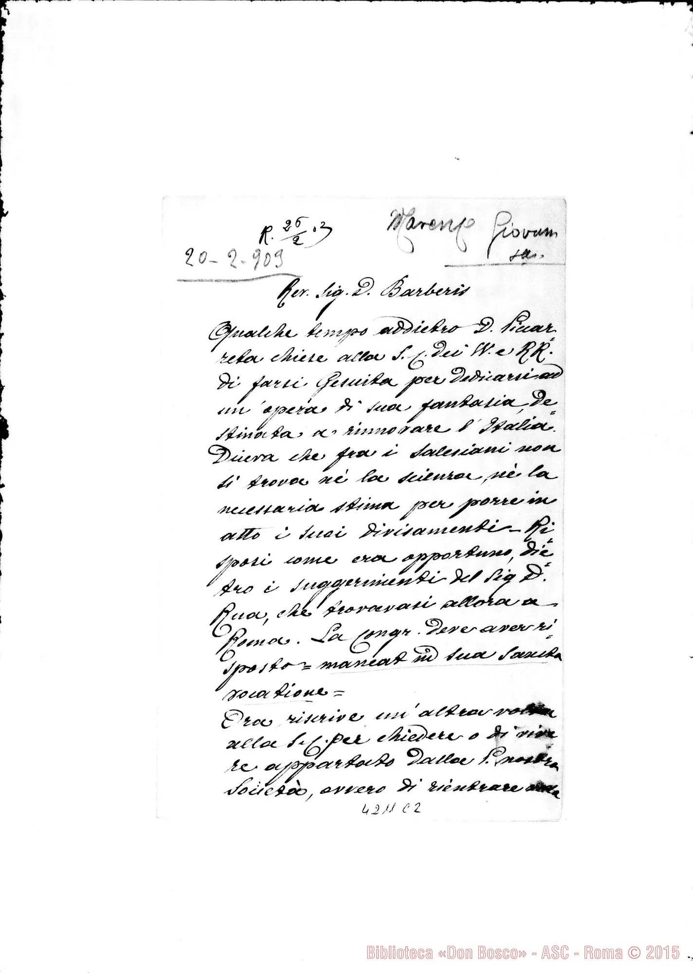 Fotogramma C 2 — Don Marenco-Don Barberis G.. Roma, 20-02-1903. Don Piccarreta E i voti