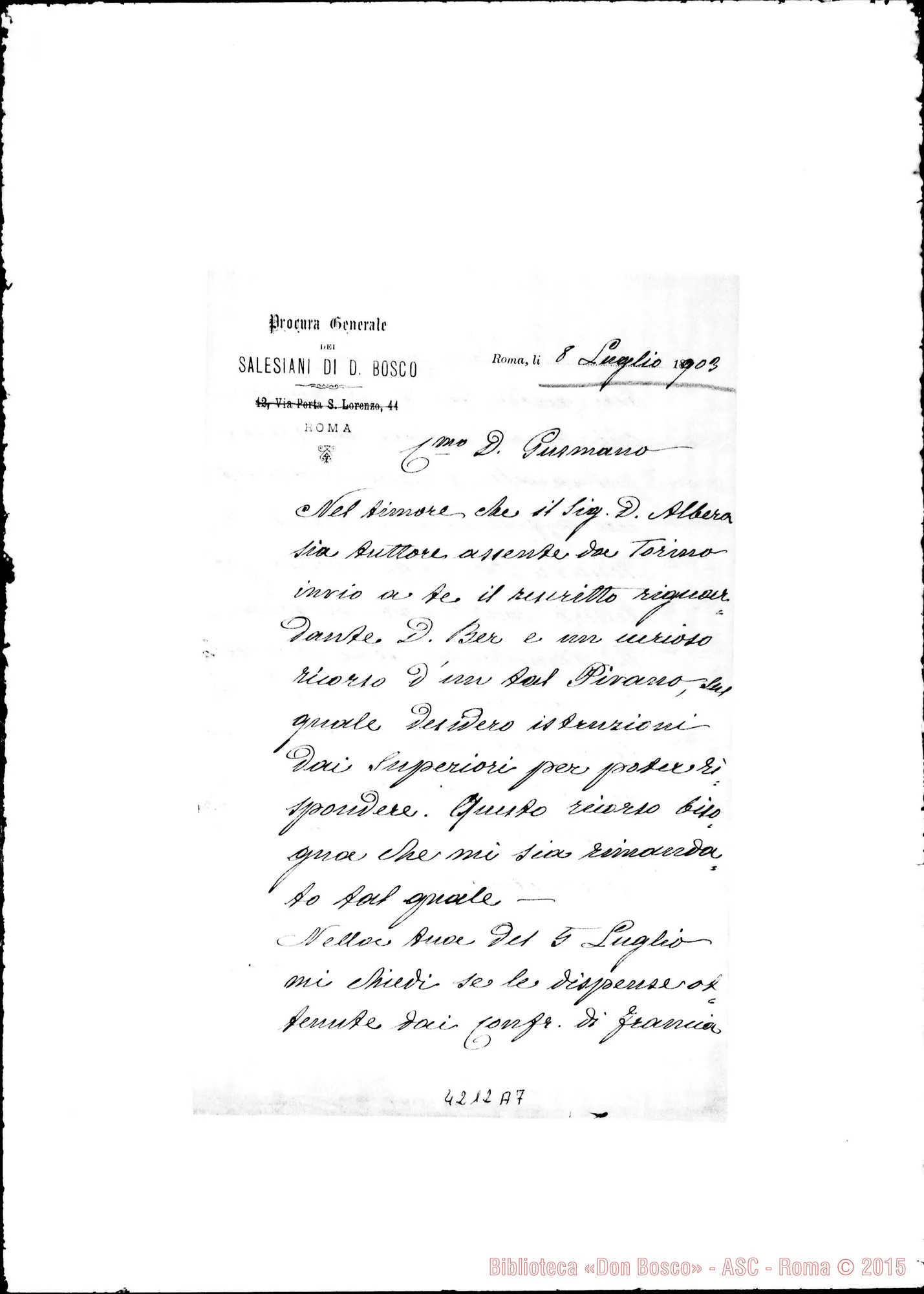 Fotogramma A 7 — Don Marenco-Don Gusmano. Roma, 8-07-1903. Rescritti E ricorsi