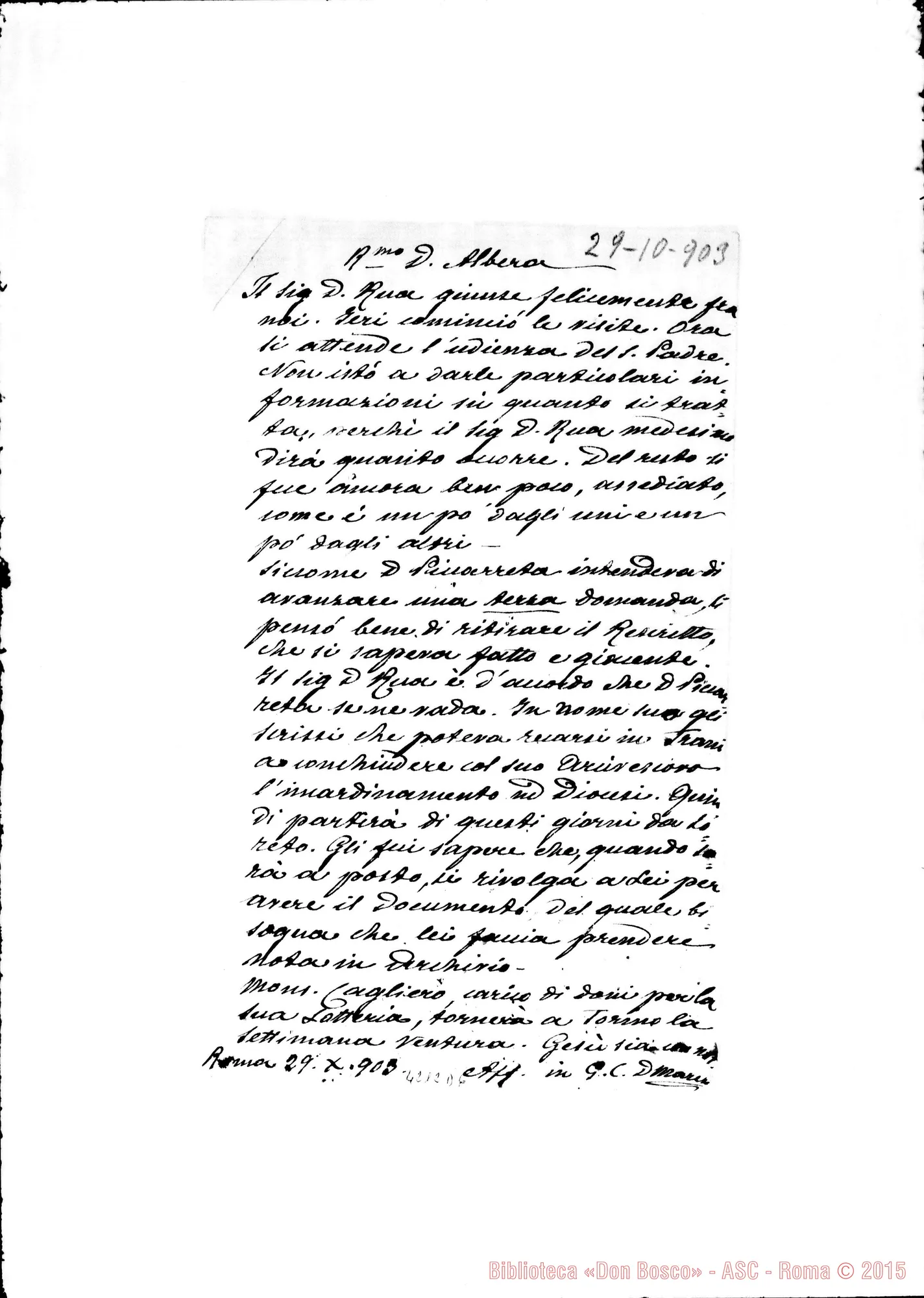 Fotogramma D 6 — Don Marenco-Don Albera. Roma, 29-10-1903. Notizie su Don Rua