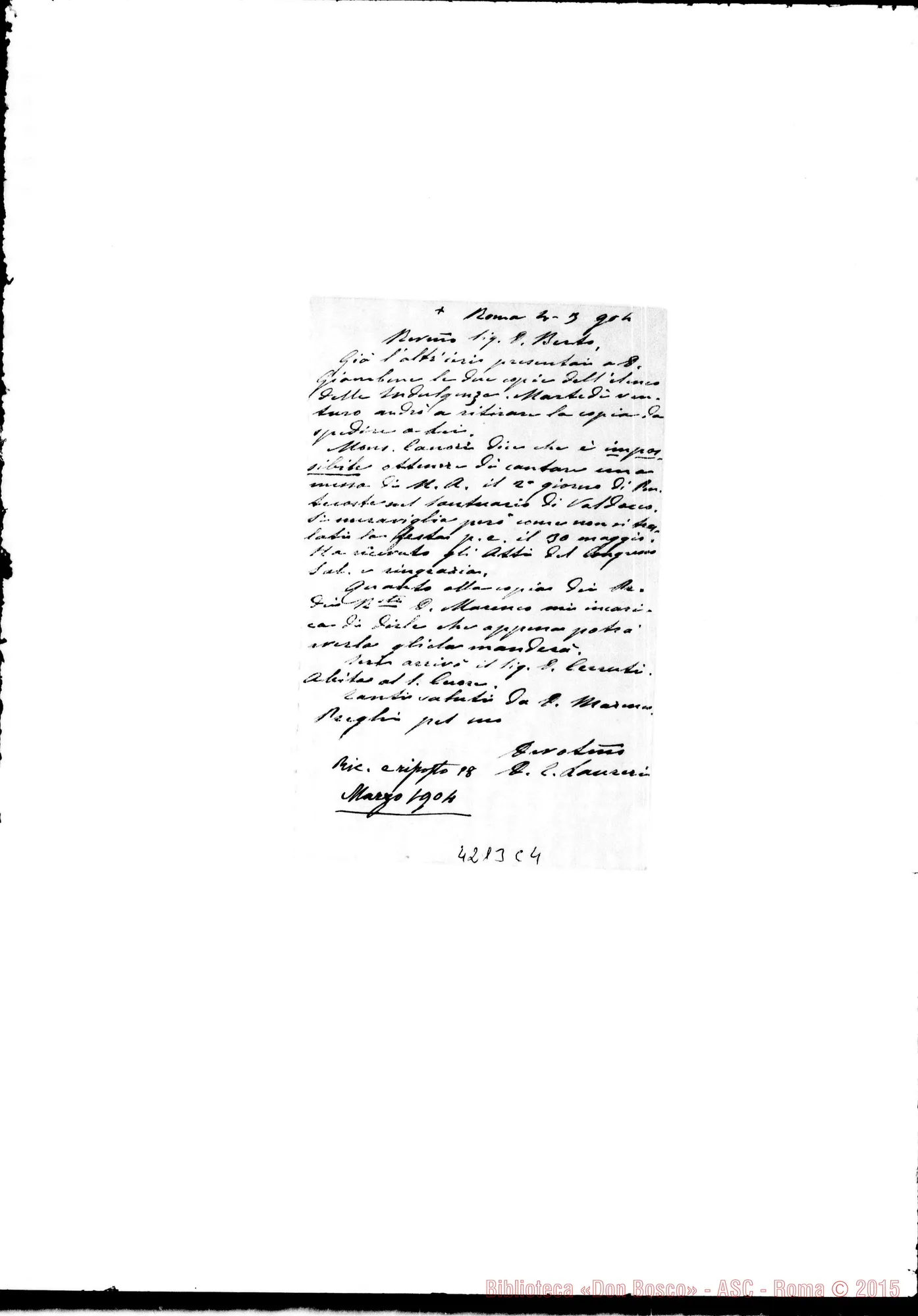 Fotogramma C 4 — Don Laureri-Don Berto. Roma, 4-03-1904. Elenco delle Indulgenze