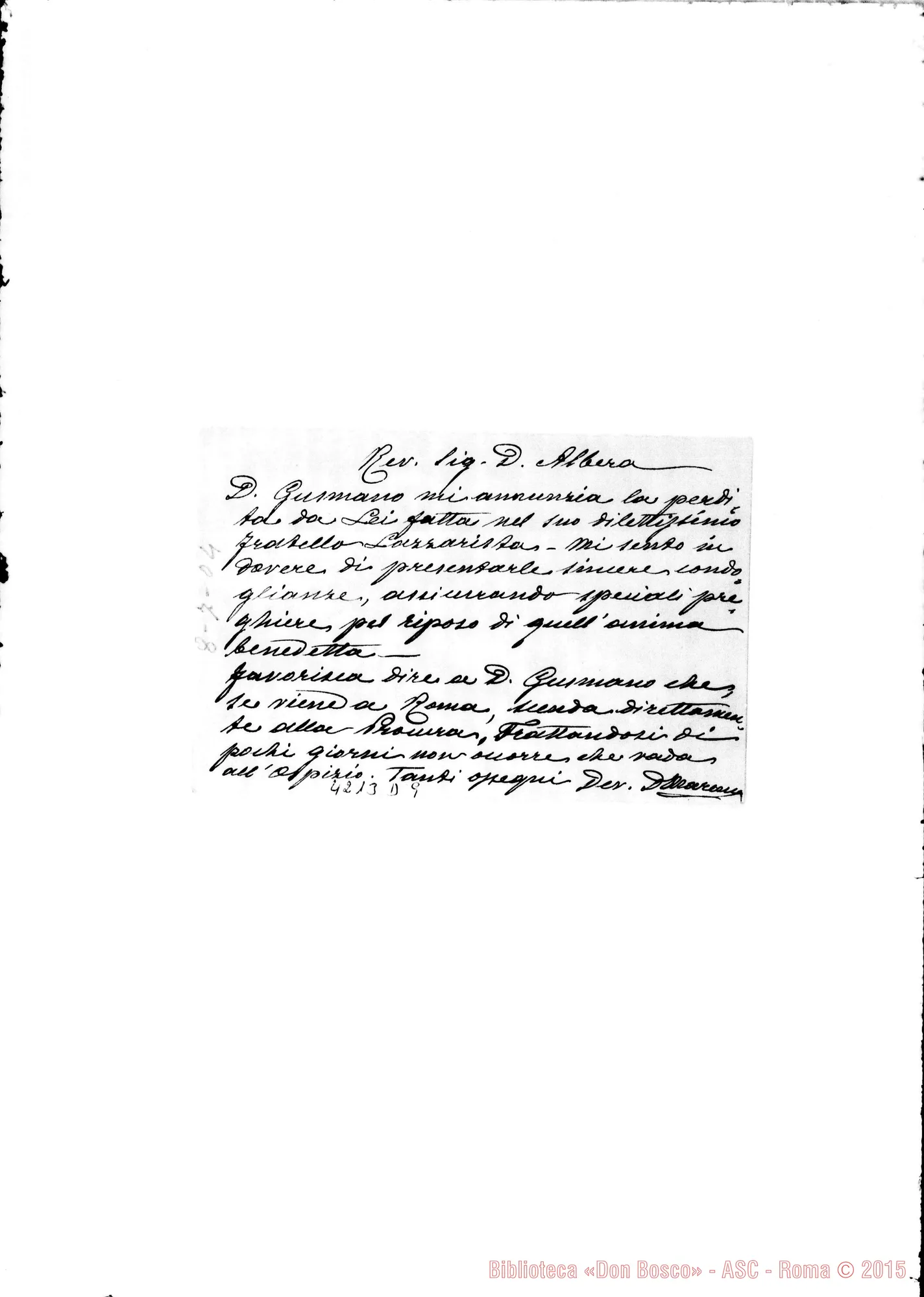 Fotogramma D 9 — Don Marenco-Don Albera. Roma, 8-07-1904. Condoglianze A D. Gusmano per la morte del fratello