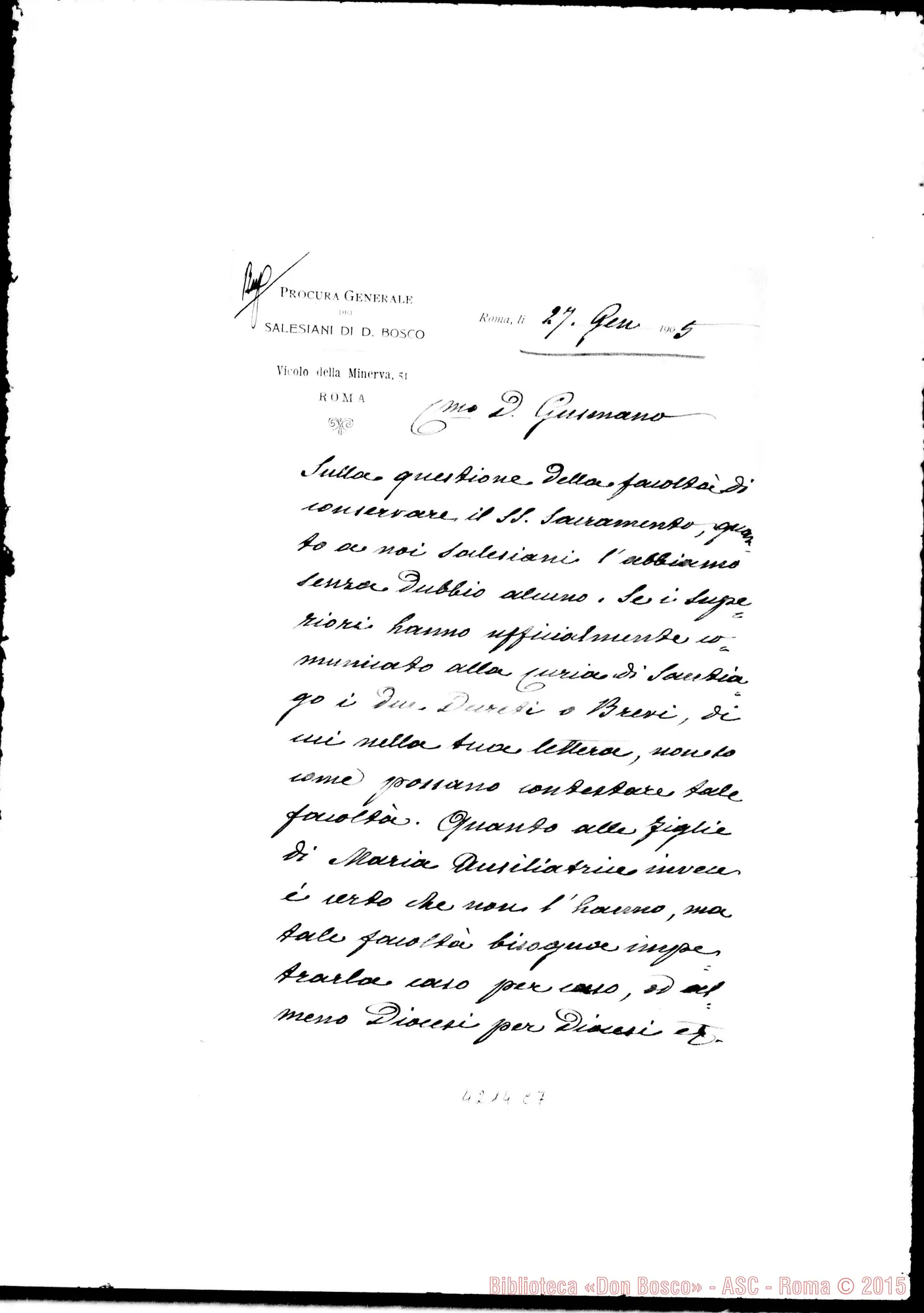 Fotogramma C 7 — Don Marenco-Don Gusmano. Roma, 27-01-1905. Facoltà di riservare il SS.SS.