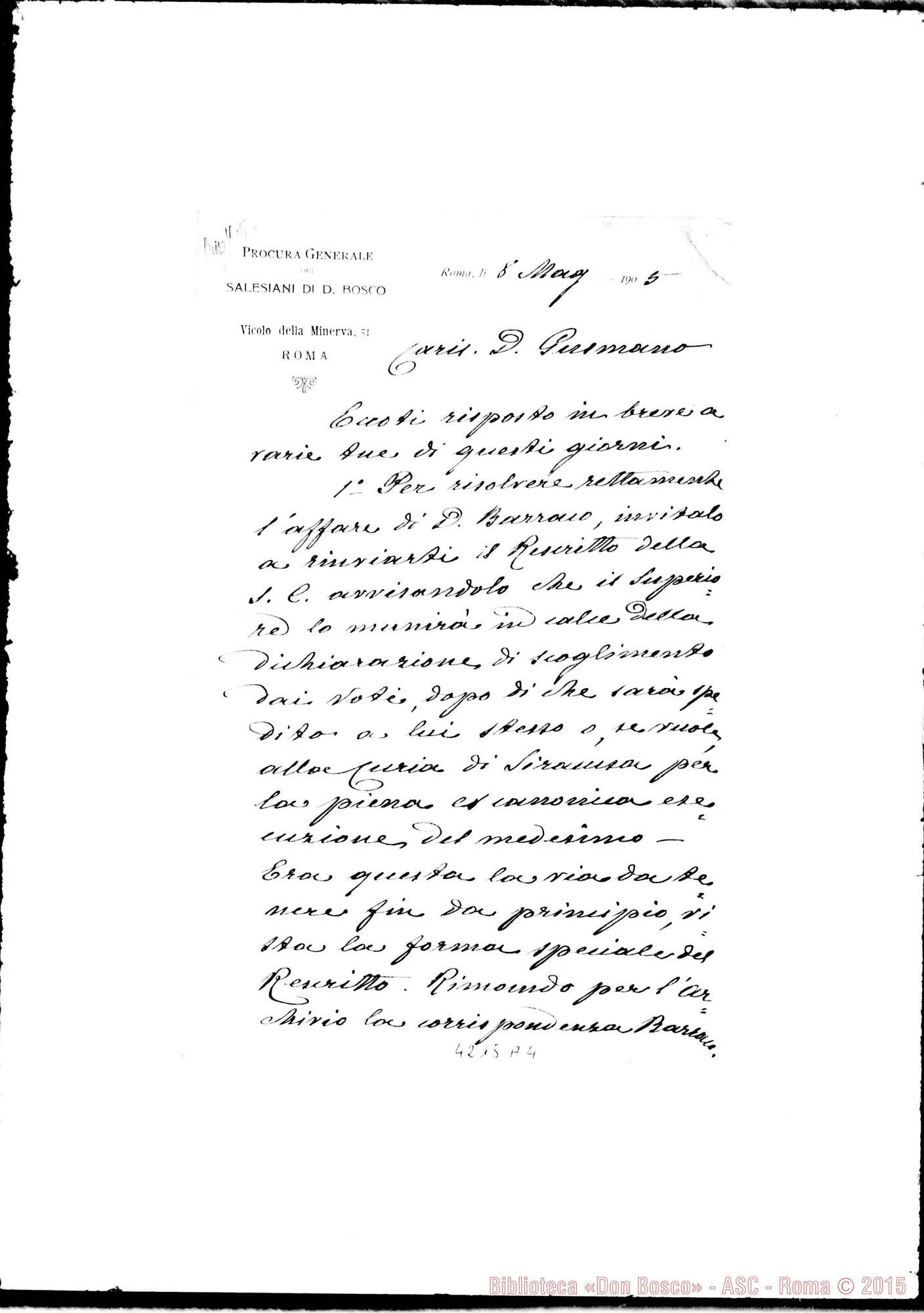 Fotogramma A 4 — Don Marenco-Don Gusmano. Roma, 8-05-1905. Dispense, ricorsi