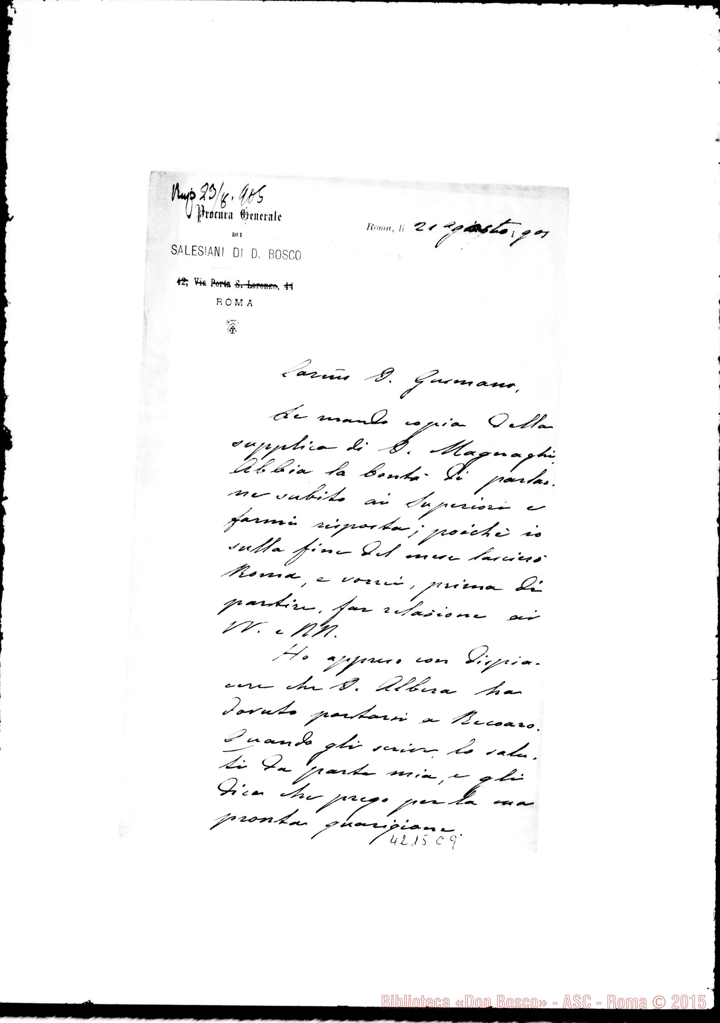 Fotogramma C 9 — Don Laureri-Don Gusmano. Roma, 21-08-1905. Supplica di Don Magnaghi