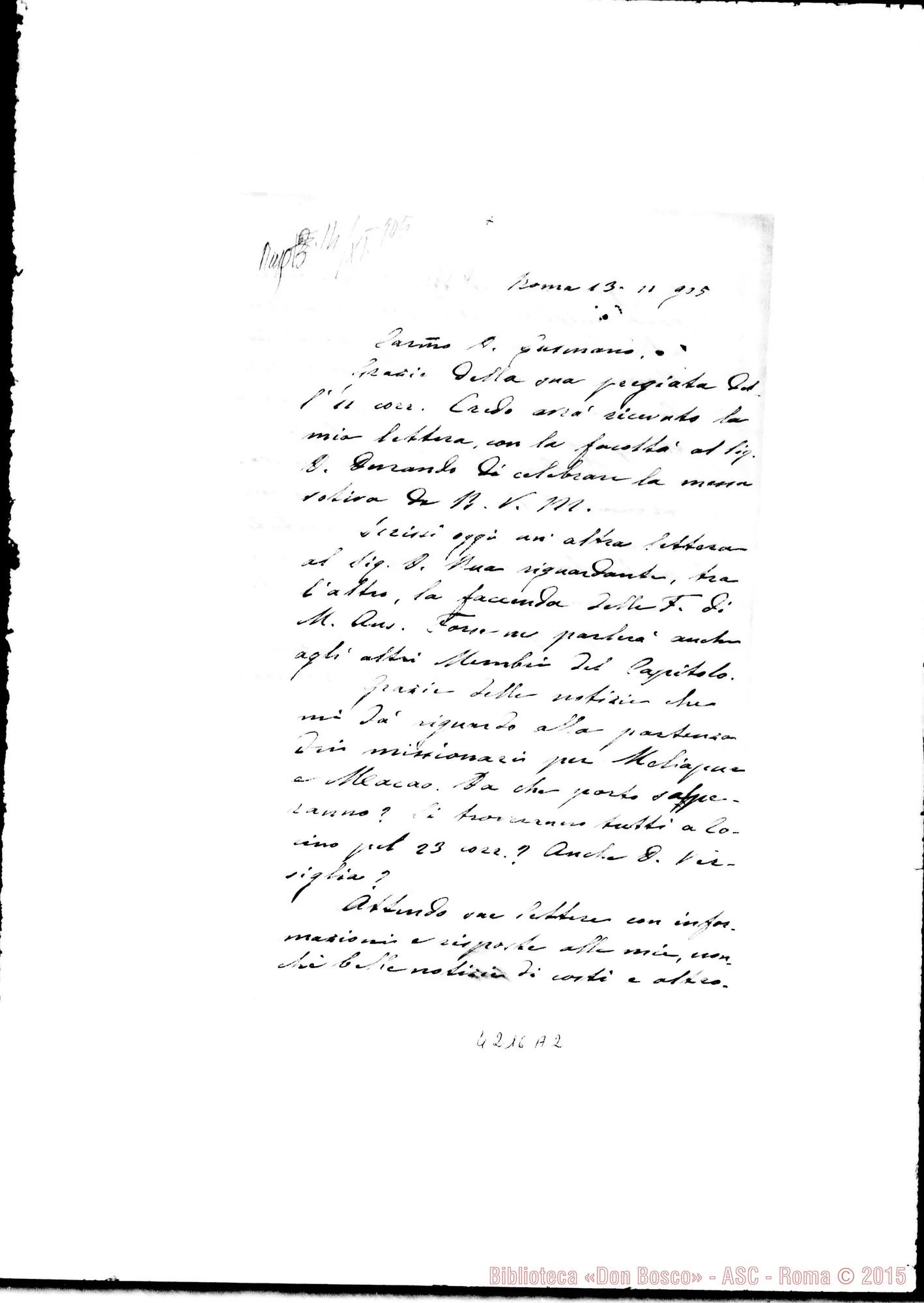Fotogramma A 2 — Don Laureri-Don Gusmano. Roma, 13-11-1905. Faccenda delle Figlie di Maria Ausiliatrice