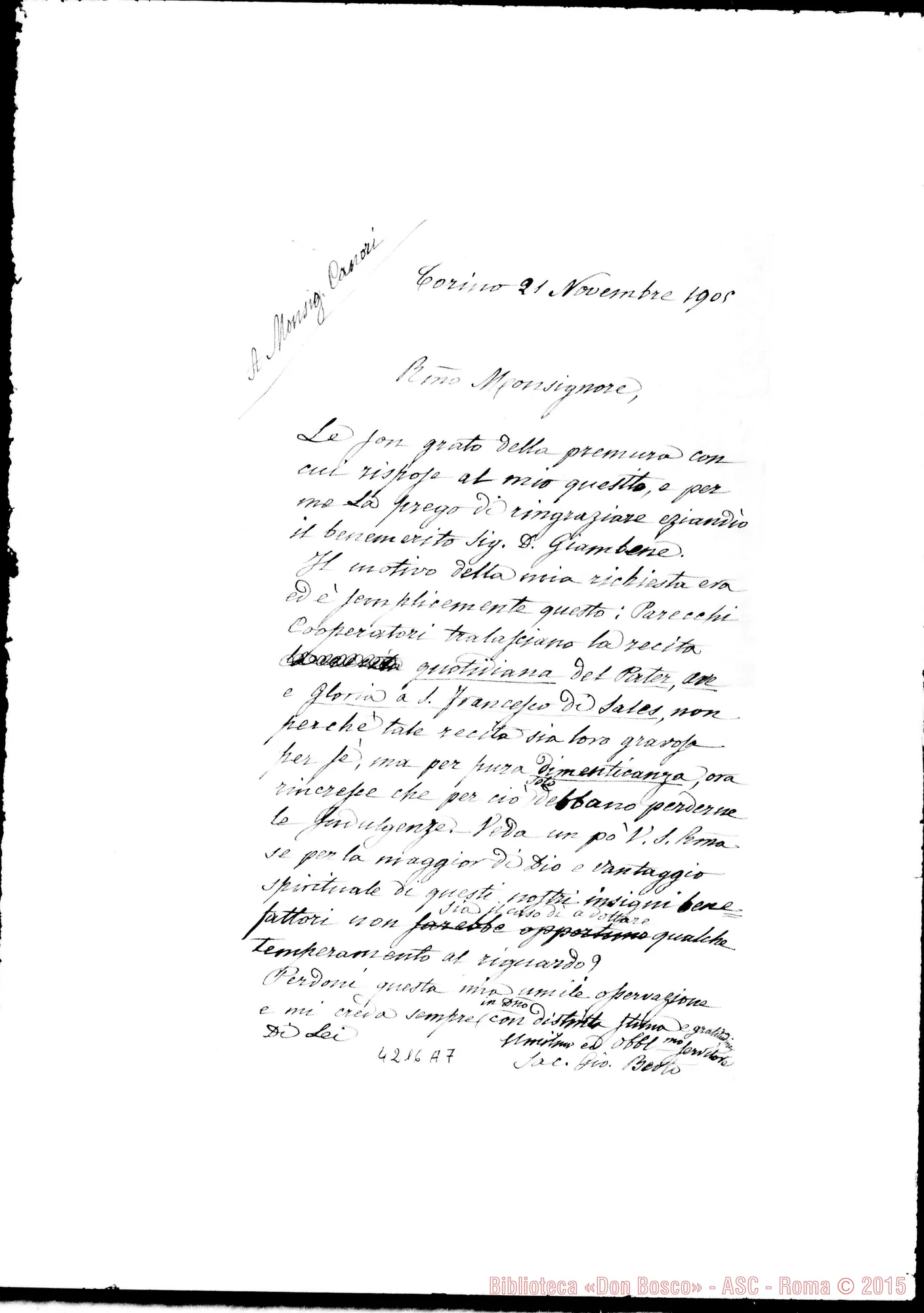 Fotogramma A 7 — Don Berto-Mons. Canori. Torino, 21-11-1905. Sullo stesso tema