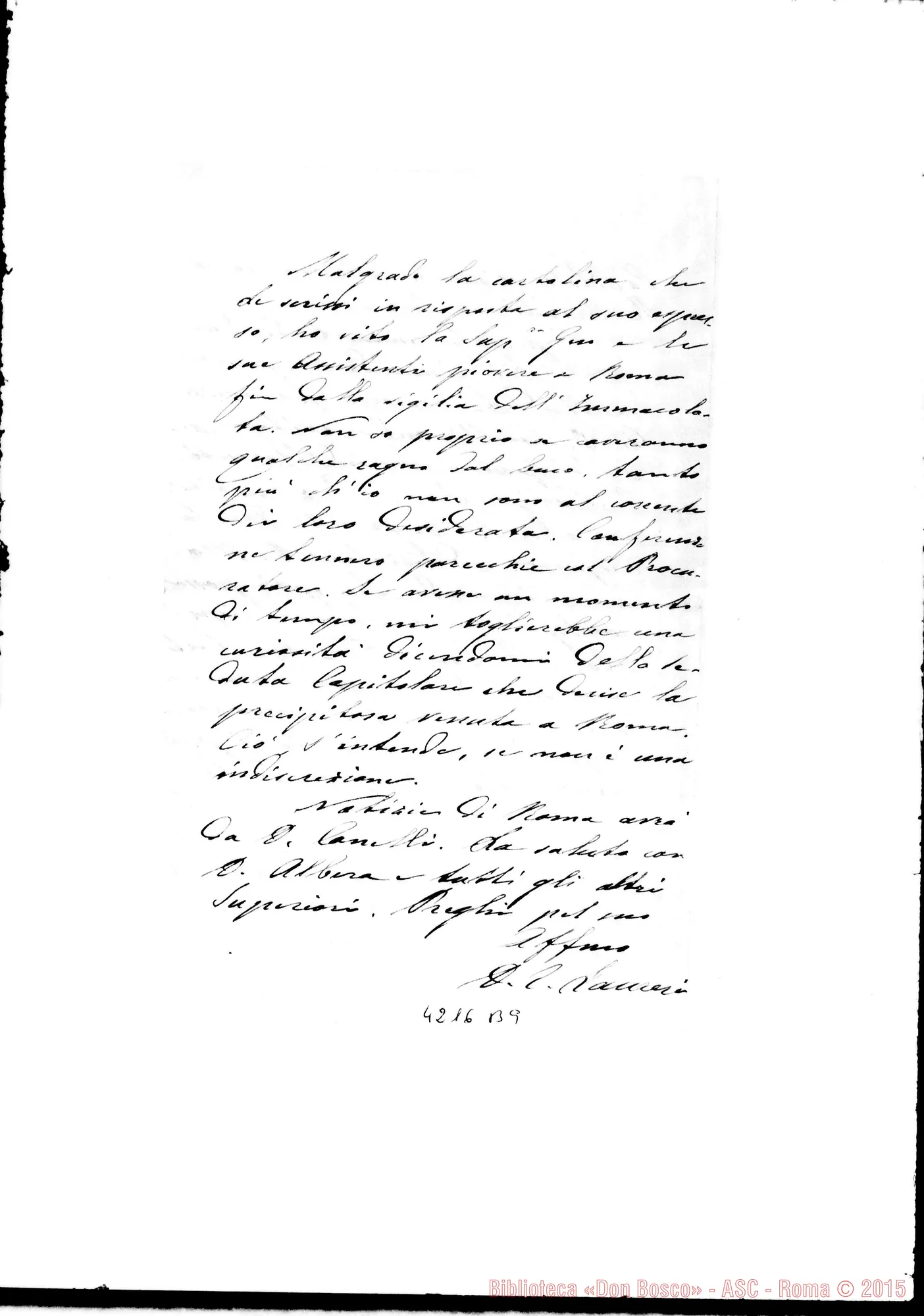 Fotogramma B 9 — Don Laureri-Don Gusmano. Roma, 10-12-1905. Chierico con voti, rientra, ma deve fare di nuovo il Noviziato