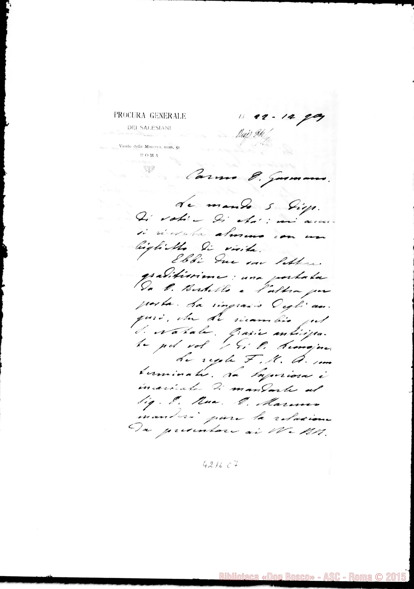 Fotogramma C 7 — Don Laureri-Don Gusmano. Roma, 22-12-1905. Regole delle Suore