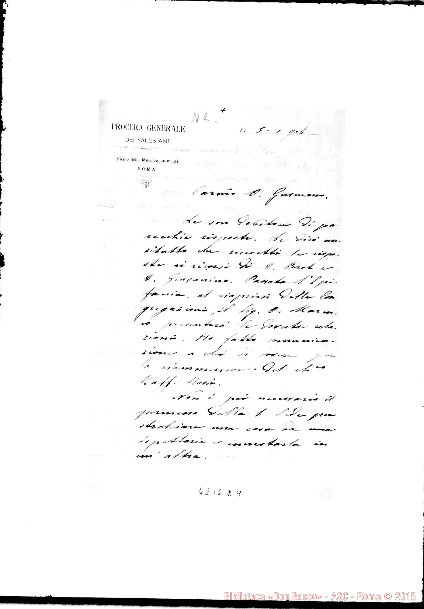 Fotogramma D 4 — Don Laureri-Don Gusmano. Roma, 5-01-1906. Stralciare E innestare Case alle Ispettorie