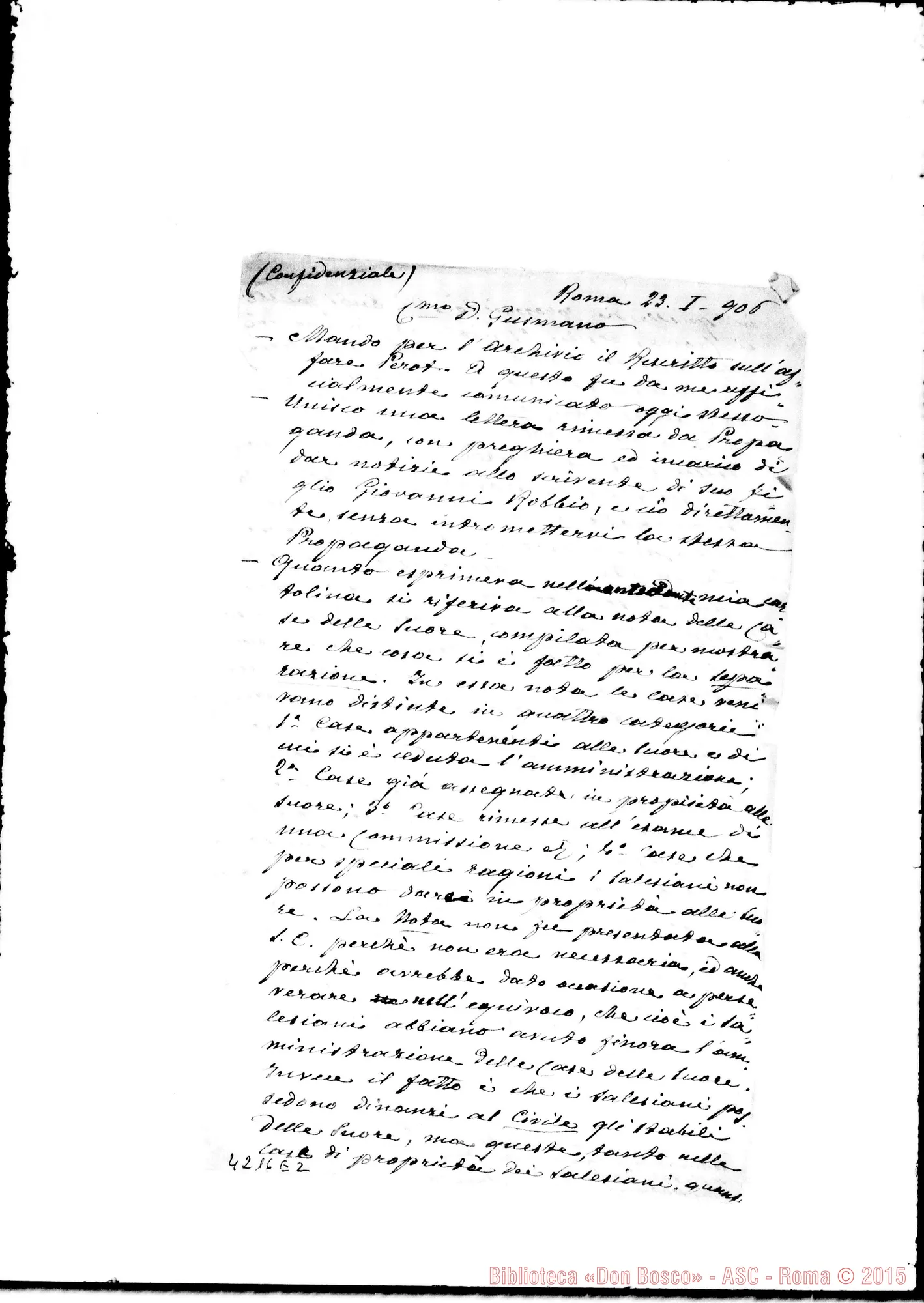 Fotogramma E 2 — Don Marenco-Don Gusmano. Roma, 23-01-1906. Affare Perrot all’Archivio