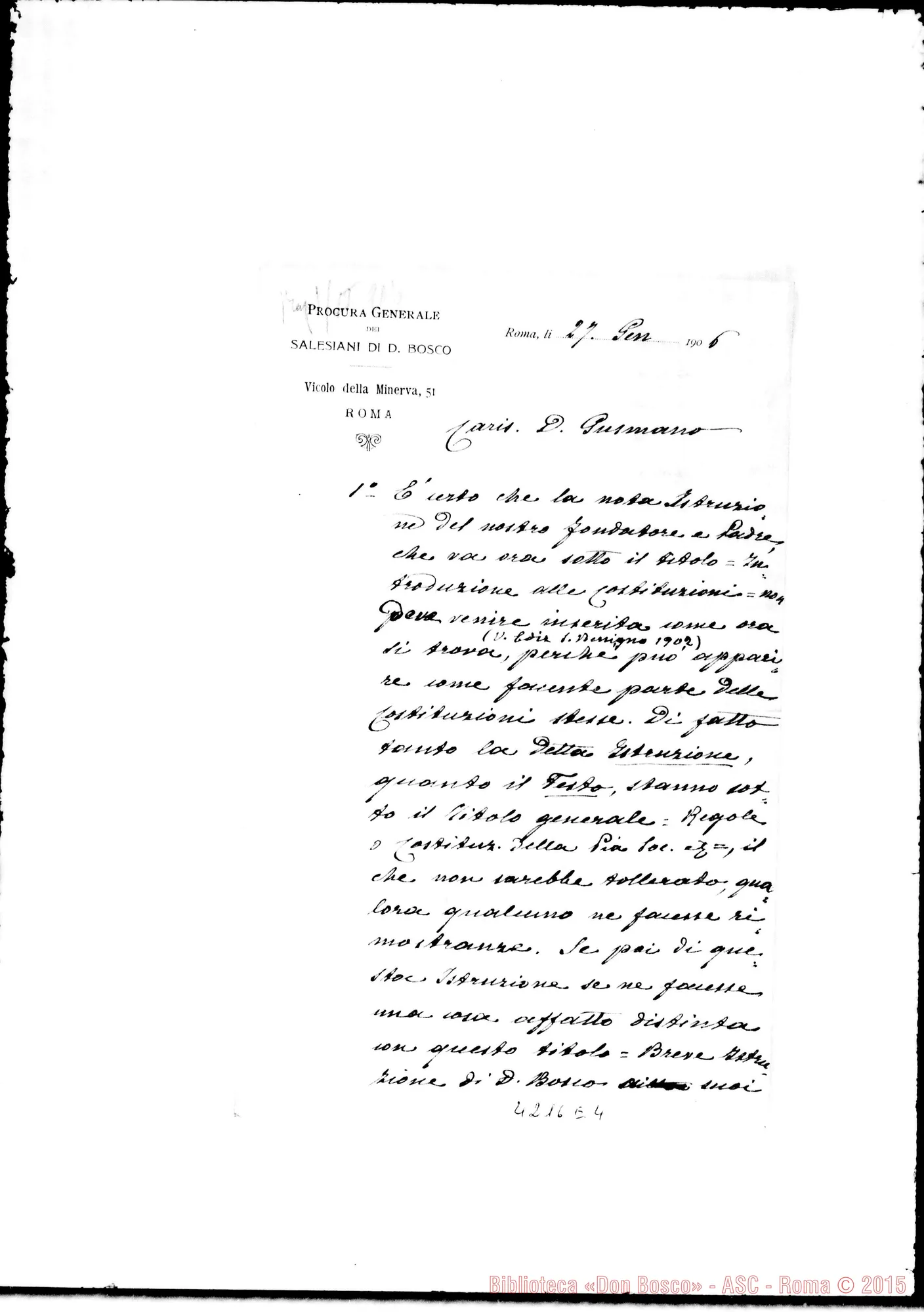 Fotogramma E 4 — Don Marenco-Don Gusmano. Roma, 27-01-1906. Sull’introduzione alle Costituzioni