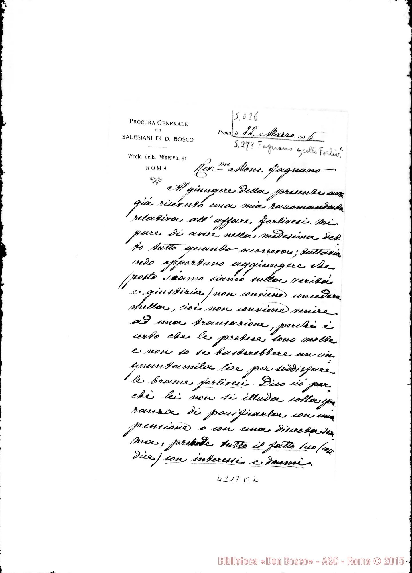 Fotogramma B 2 — Don Marenco-Don Fagnano. Roma, 22-03-1906. Affare Forlivesi