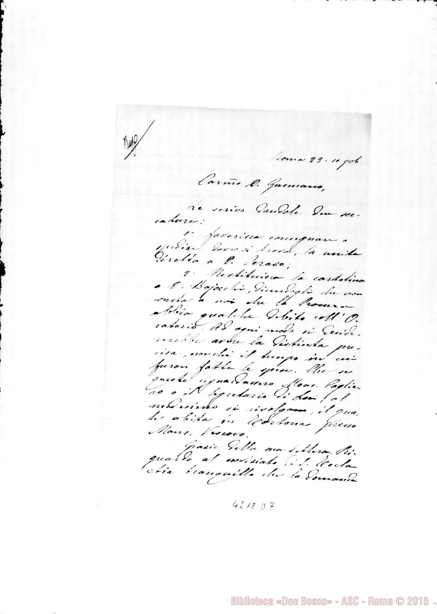 Fotogramma D 7 — Don Laureri-Don Gusmano. Roma, 23-1-1906. Restituita A Don Bajocchi nota di spese