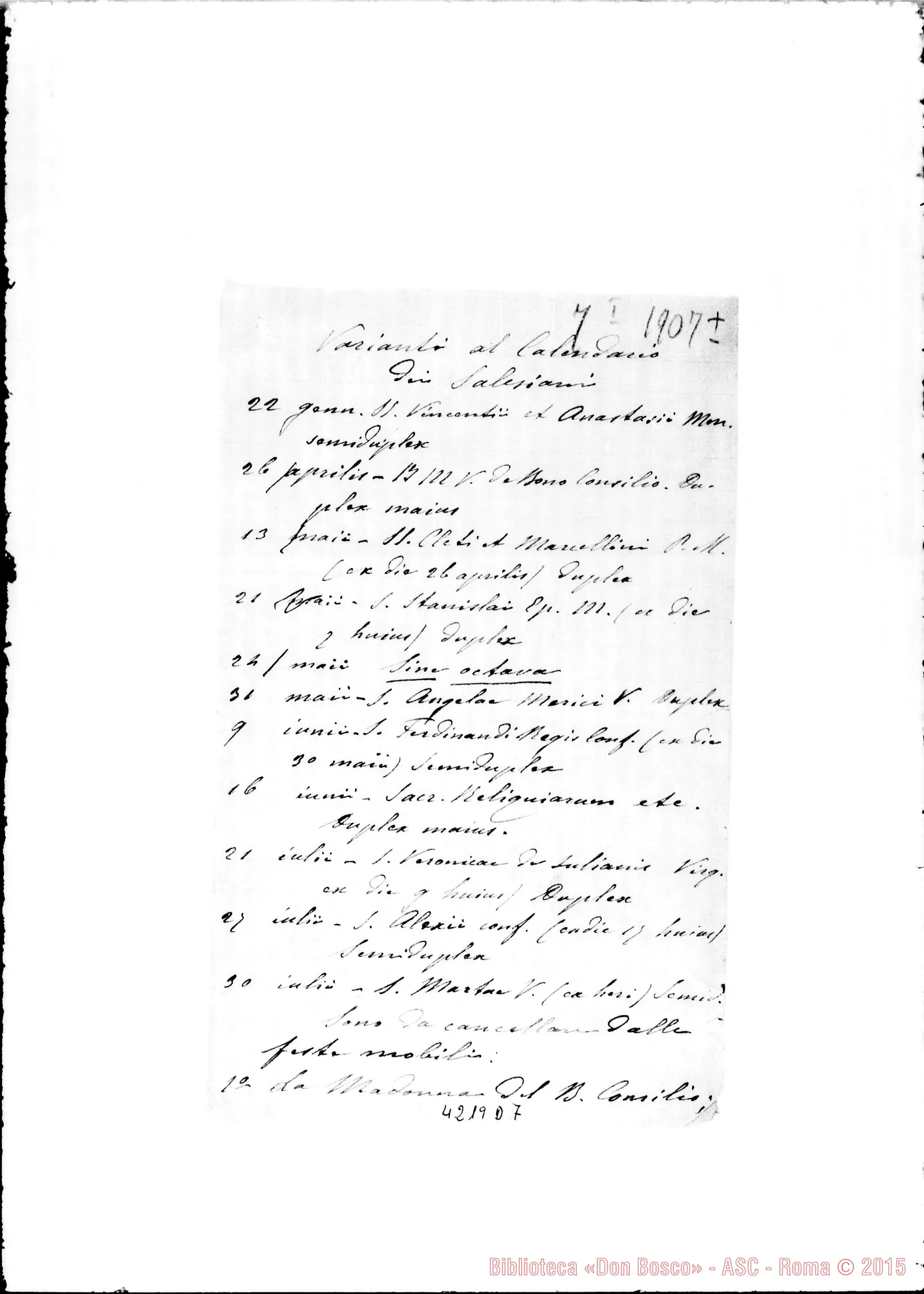Fotogramma D 7 — Don Laureri-Don Gusmano. Roma, 7-01-1907. Sul Calendario