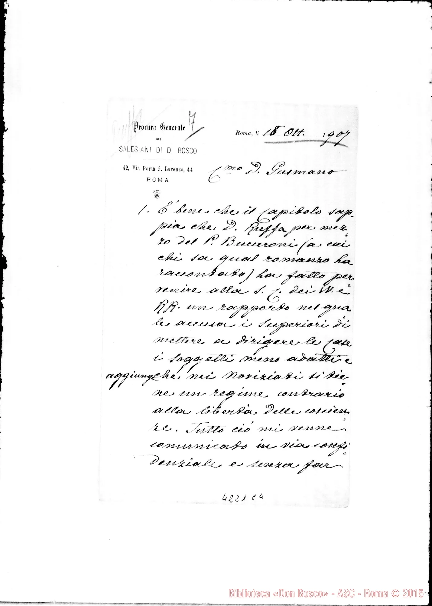 Fotogramma C 4 — Don Marenco-Don Gusmano. Roma, 18-10-1907. Don Ruaffa alla S.C. dei W. E RR.