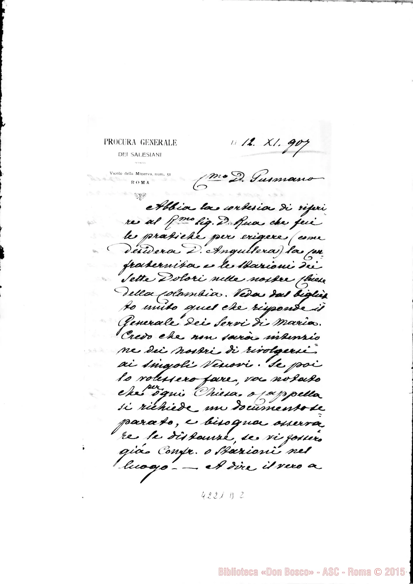 Fotogramma D 2 — Don Marenco-Don Gusmano. Roma, 12-11-1907. Sulla Confraternita dei Sette Dolori