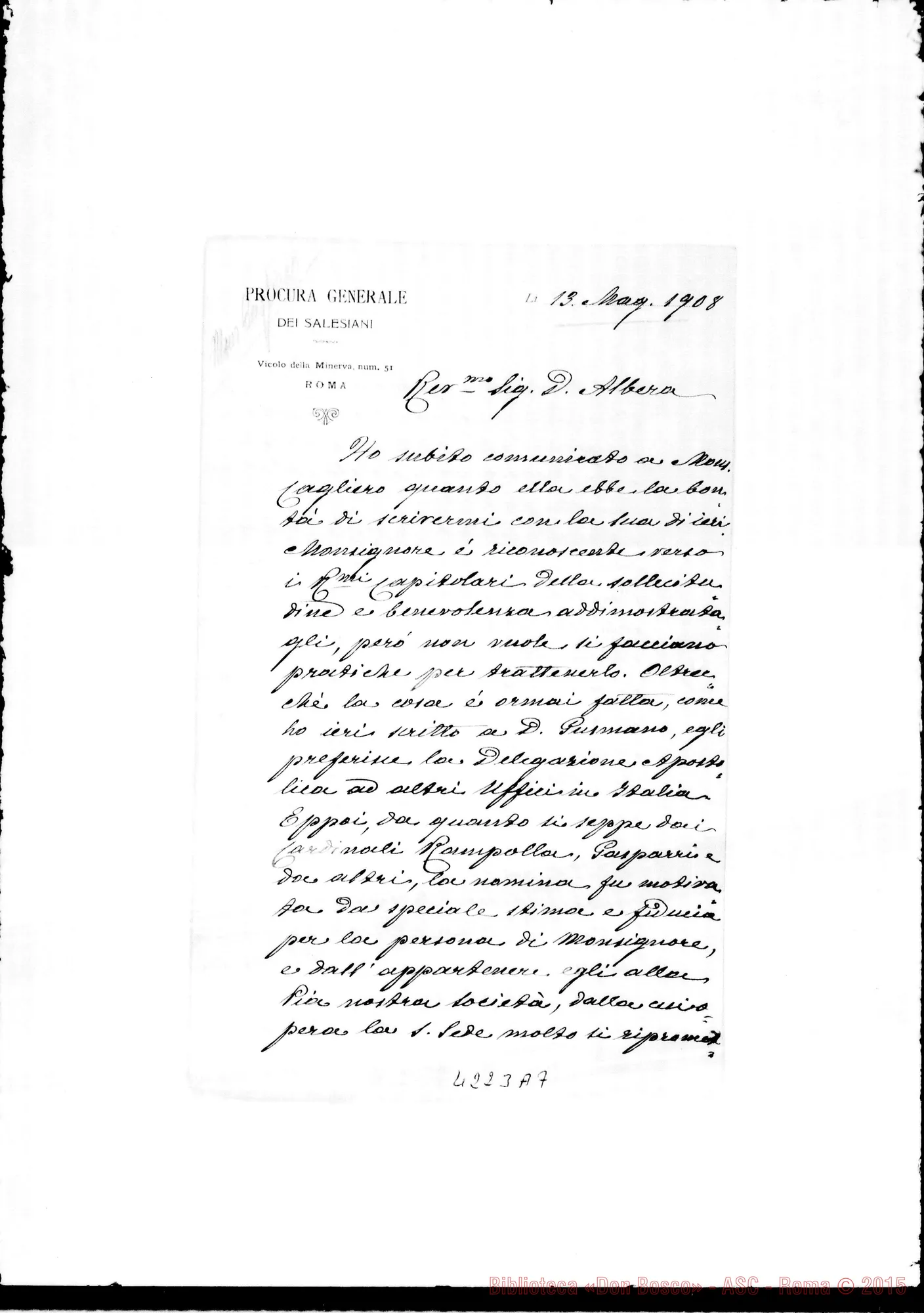 Fotogramma A 7 — Don Marenco-Don Albera. Roma, 13-05-1908. Sulla nomina di Mons. Cagliero