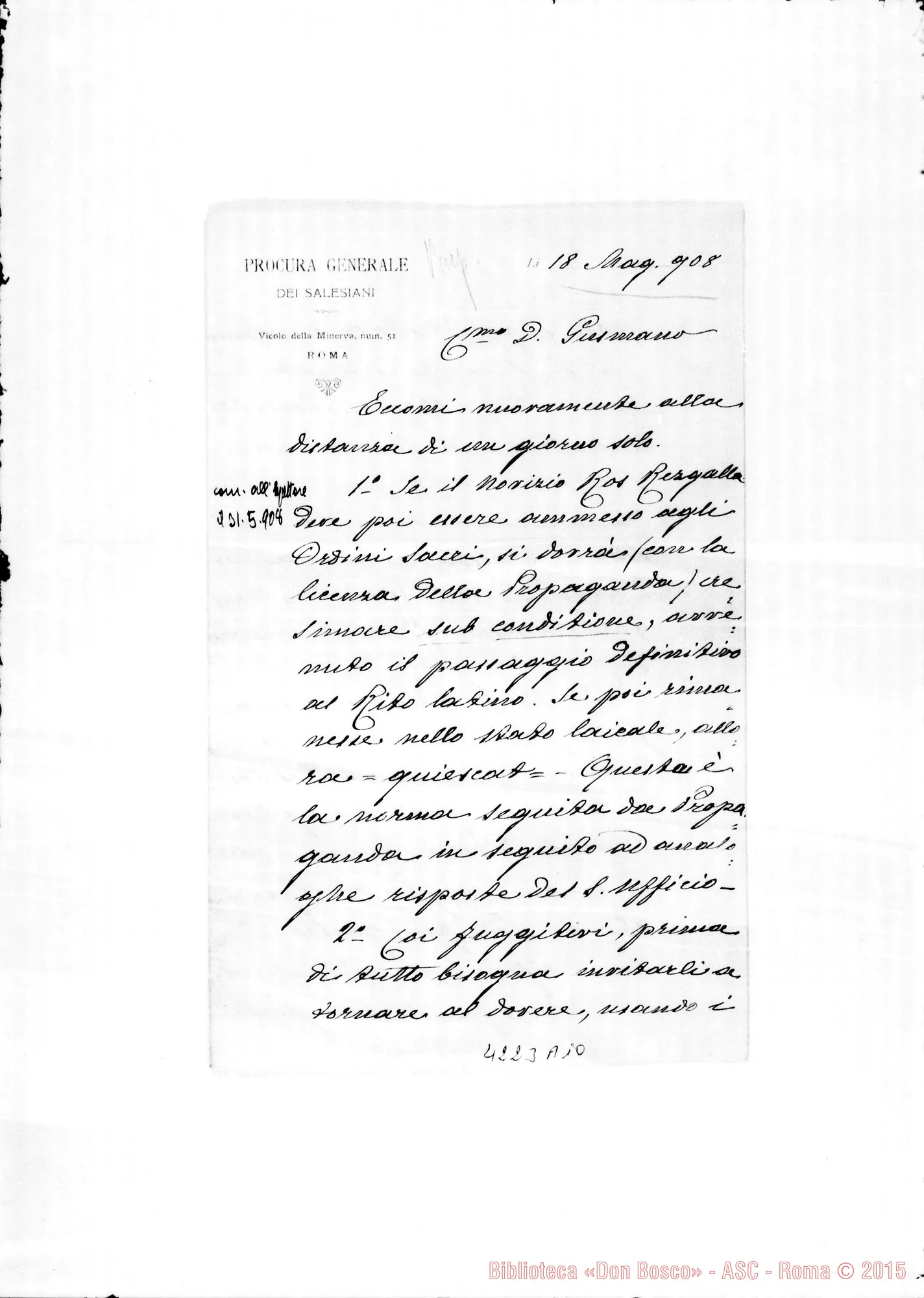 Fotogramma A 10 — Don Marenco-Don Gusmano. Roma, 18-05-1908. Novizio promosso agli ordini