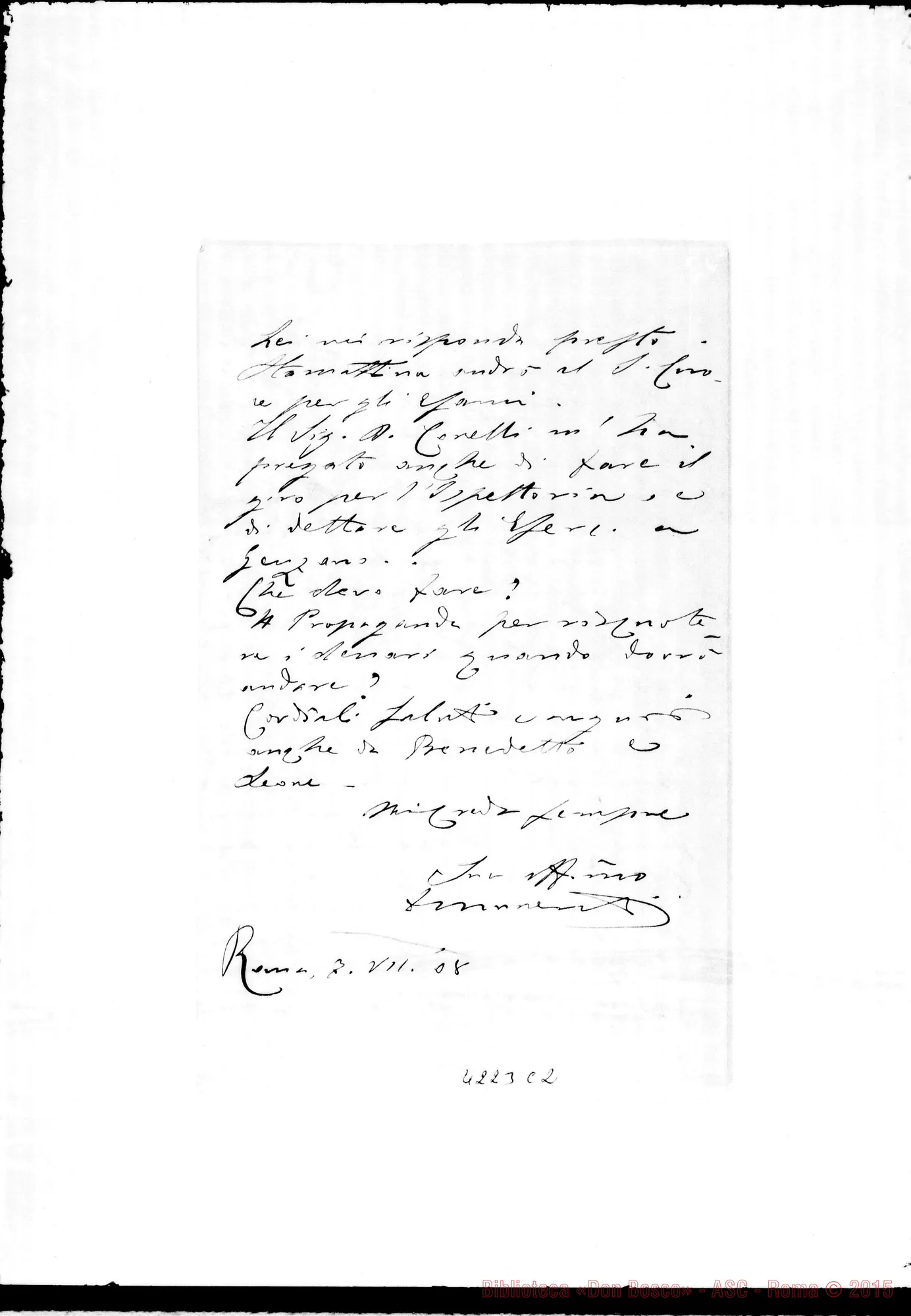 Fotogramma C 2 — Don Munerati-Don Marenco. Roma, 7-07-1908. Card. Rampolla su Don Perrot