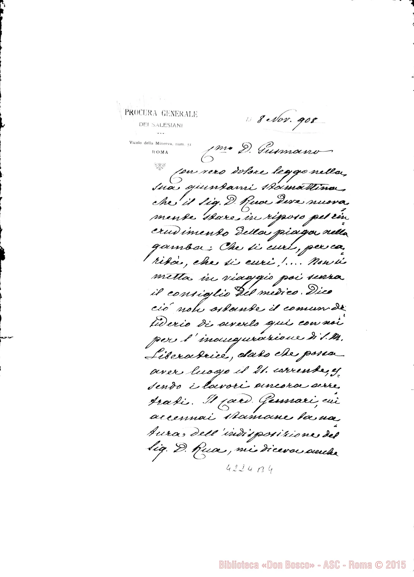 Fotogramma B 4 — Don Marenco-Don Gusmano. Roma, 8-11-1908. Sulla malattia di D. Rua. Maria Liberatrice