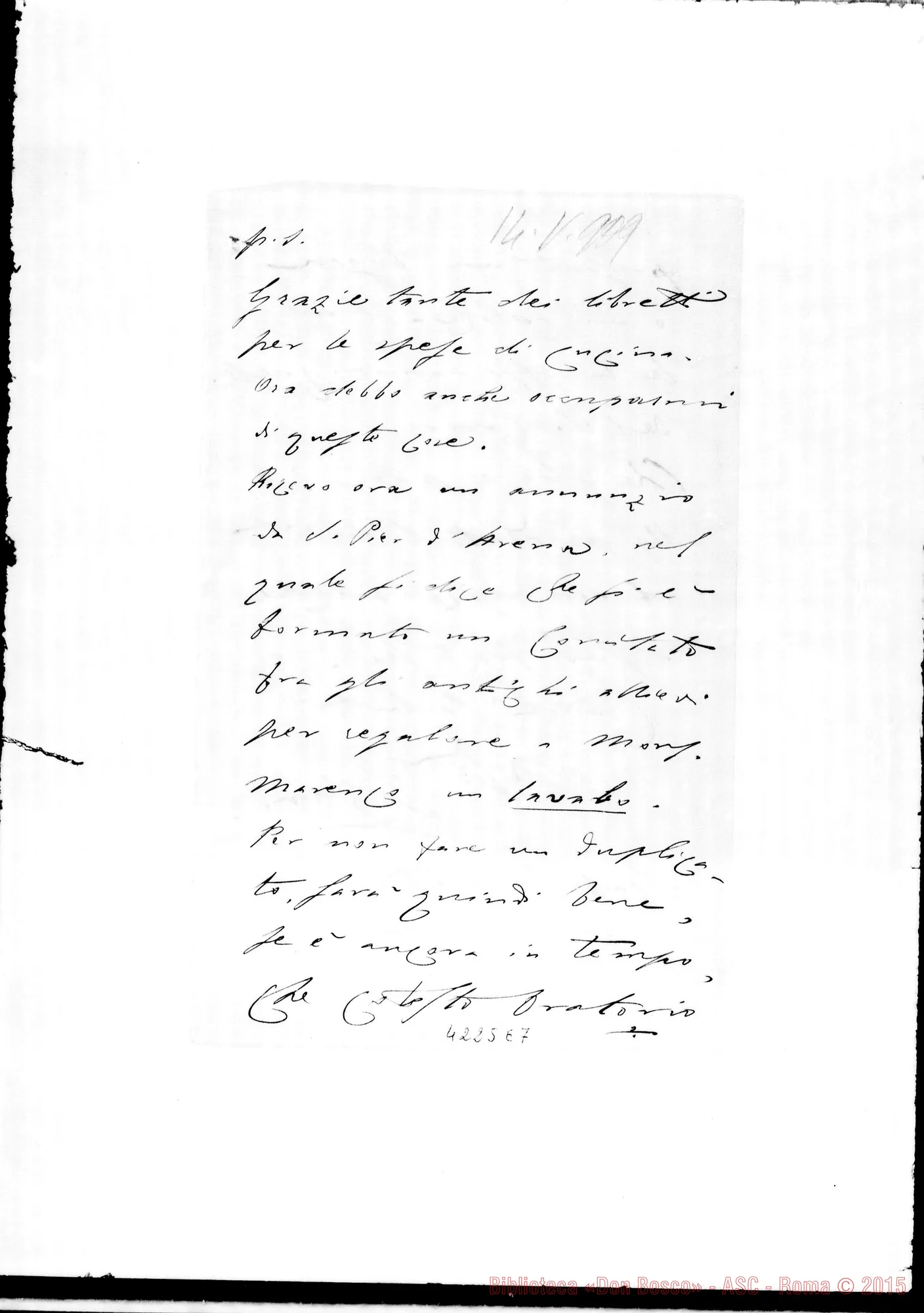 Fotogramma E 7 — Don Munerati-Don Gusmano. Roma, 14-05-1909. Santo P.: 10.000 lire per Messina