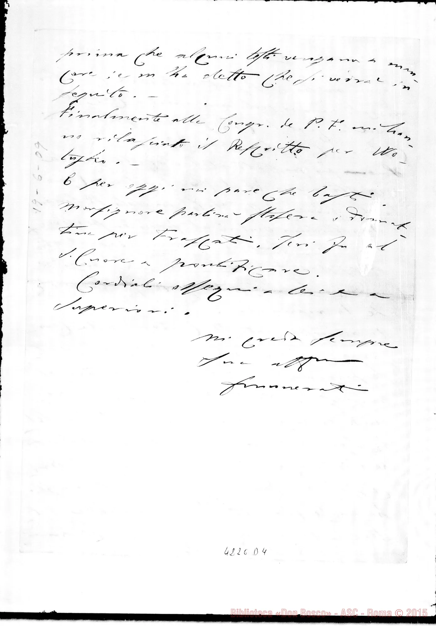 Fotogramma D 4 — Don Munerati-Don Gusmano. Roma, 19-06-1909. Fondazioni in Spagna processo di Domenico Savio