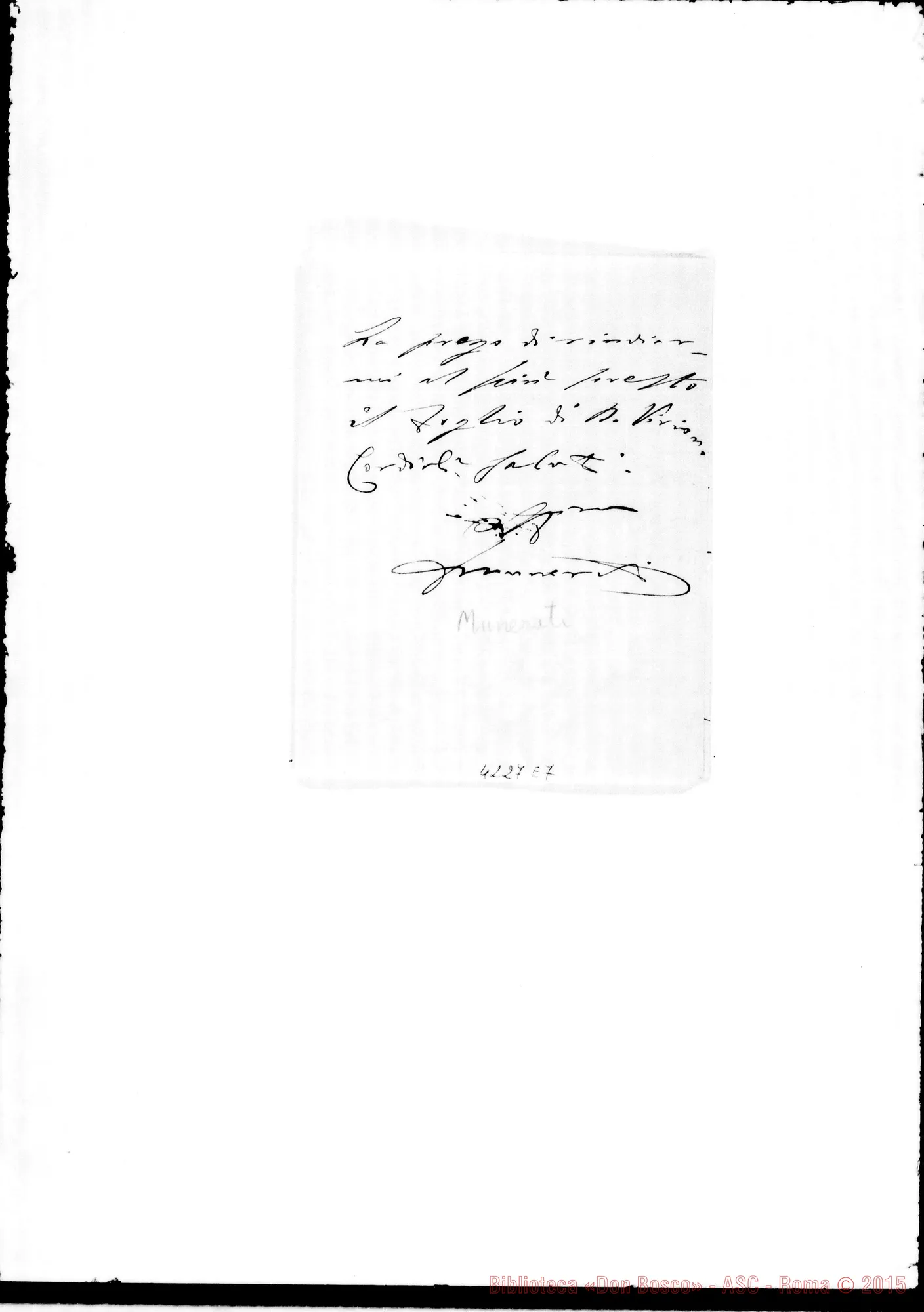 Fotogramma E 7 — Don Munerati-Don Gusmano. Roma, 10-10-1909. Don Virion: supplica al Card. Vives