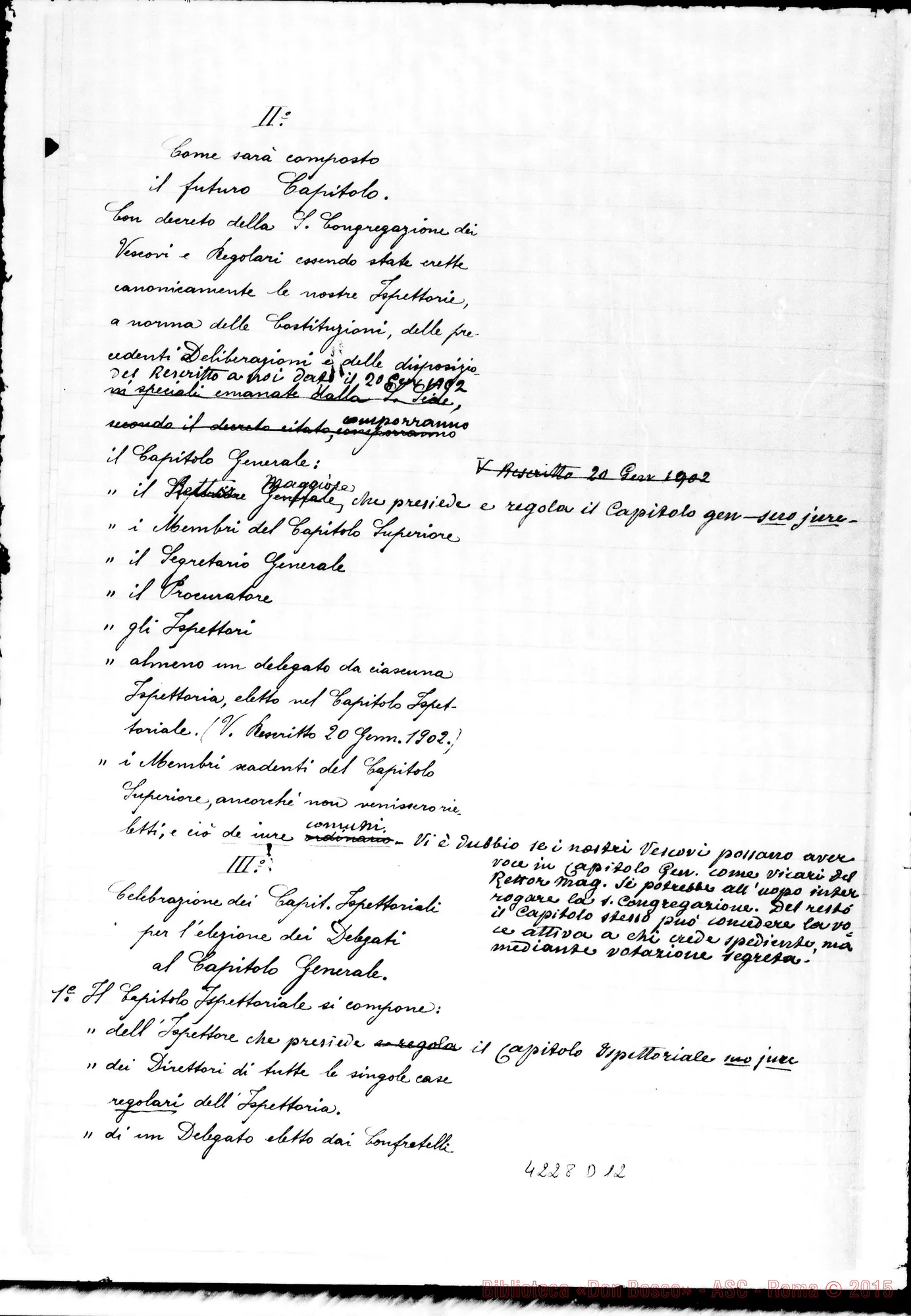 Fotogramma D 12 — Progetto per il Capitolo Generale. Ms. di D. Marenco