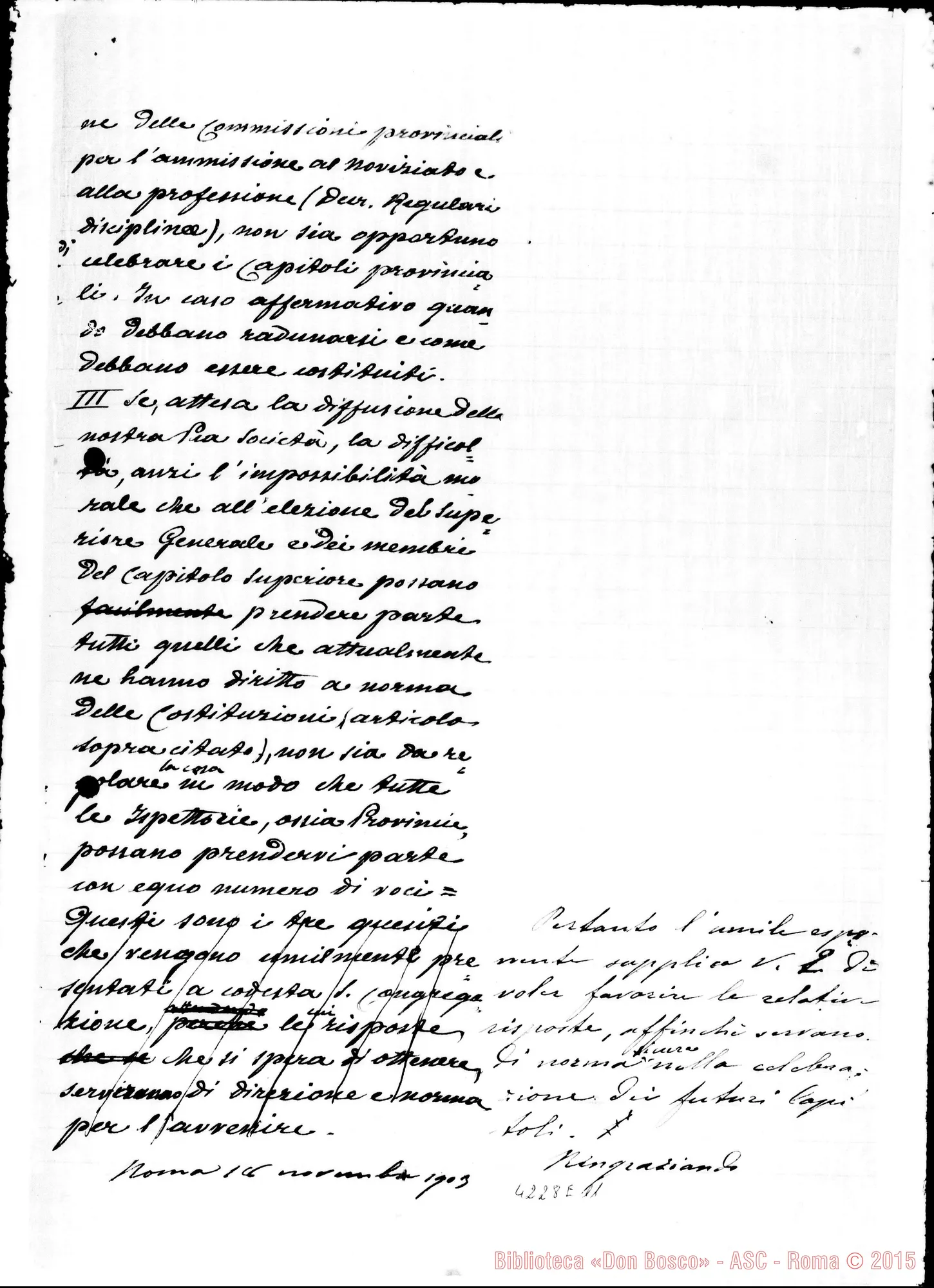 Fotogramma E 11 — Minuta per il Card. Pref. dei W. E RR. Domenico Ferrata