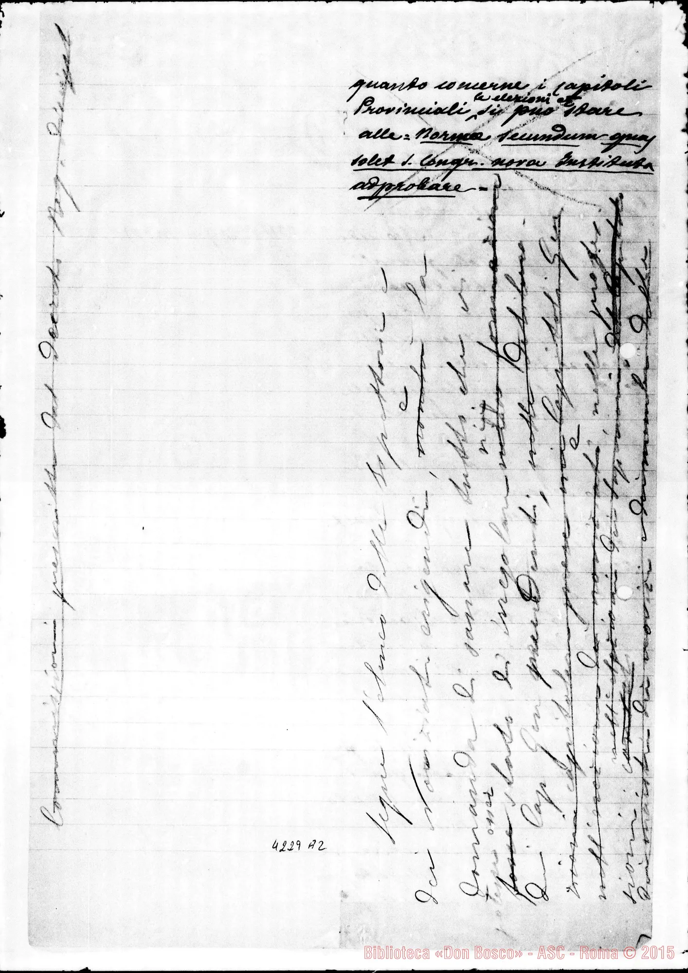 Fotogramma A 2 — Minuta per il Card. Pref. dei W. E RR. Domenico Ferrata