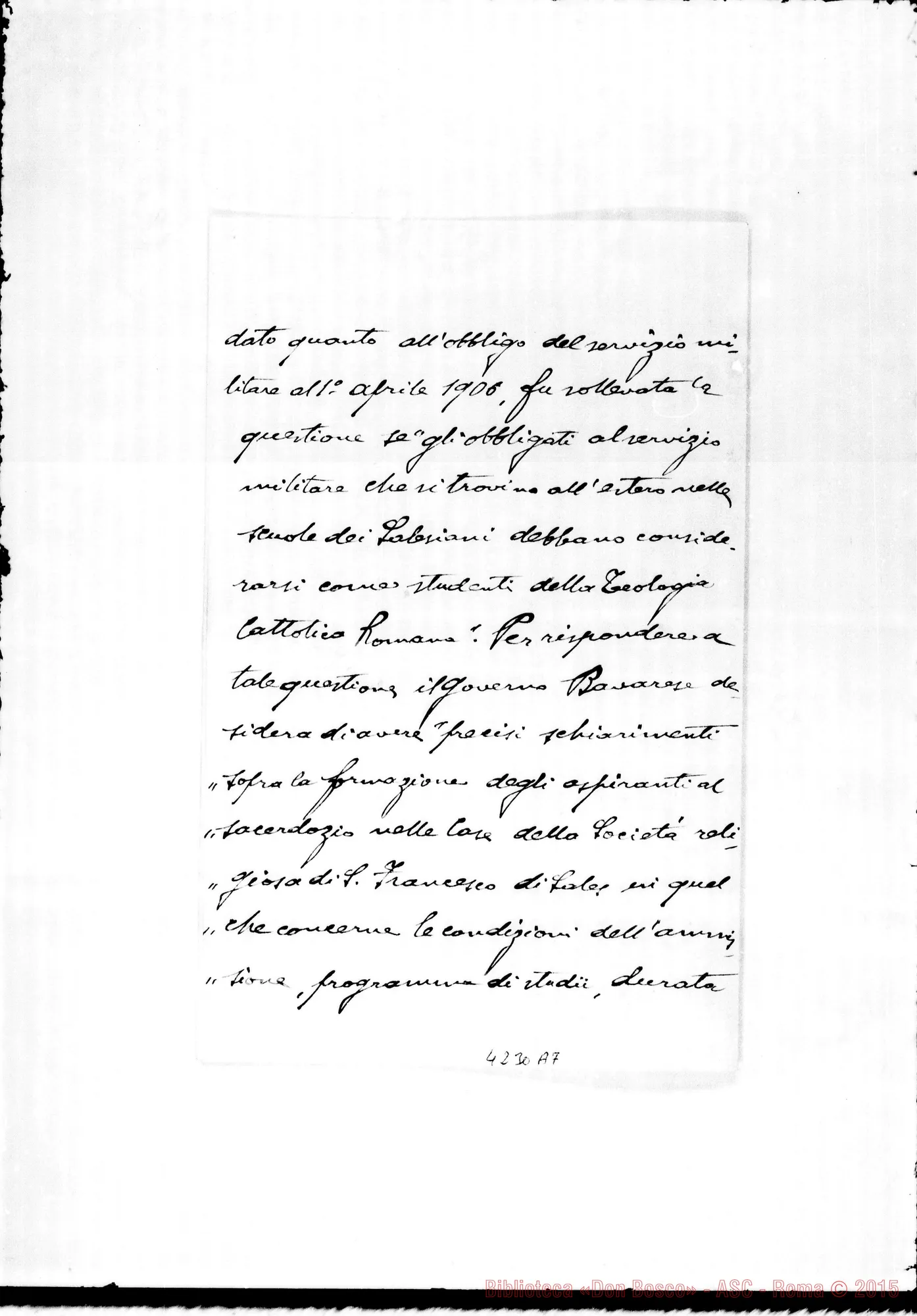 Fotogramma A 7 — Della Chiesa Giacomo-Rev.do Signore. Roma, 9-09-1903