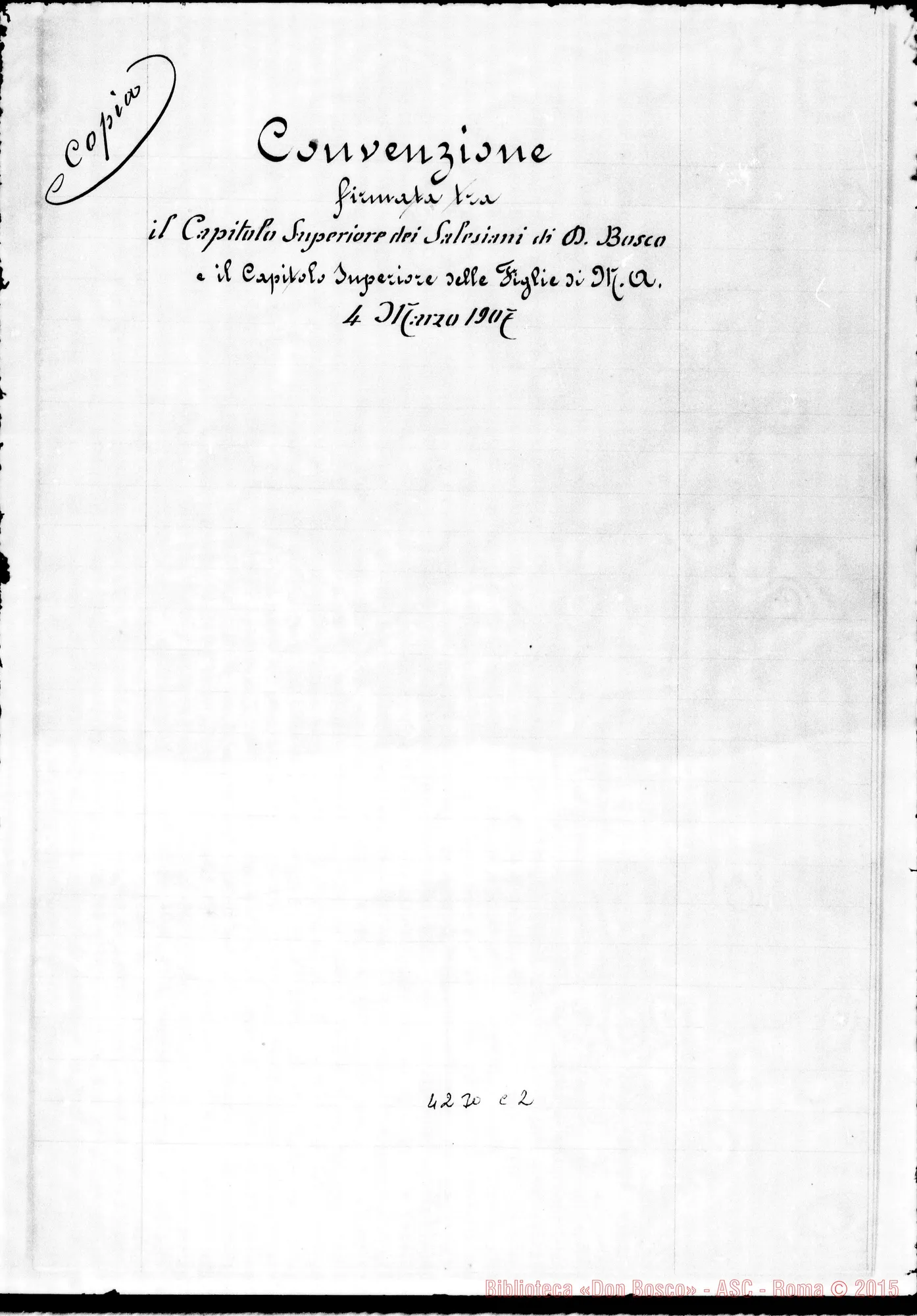 Fotogramma C 2 — Figlie di M.A.: Convenzione tra Salesiani E Figlie di M.A., 4-03-1907