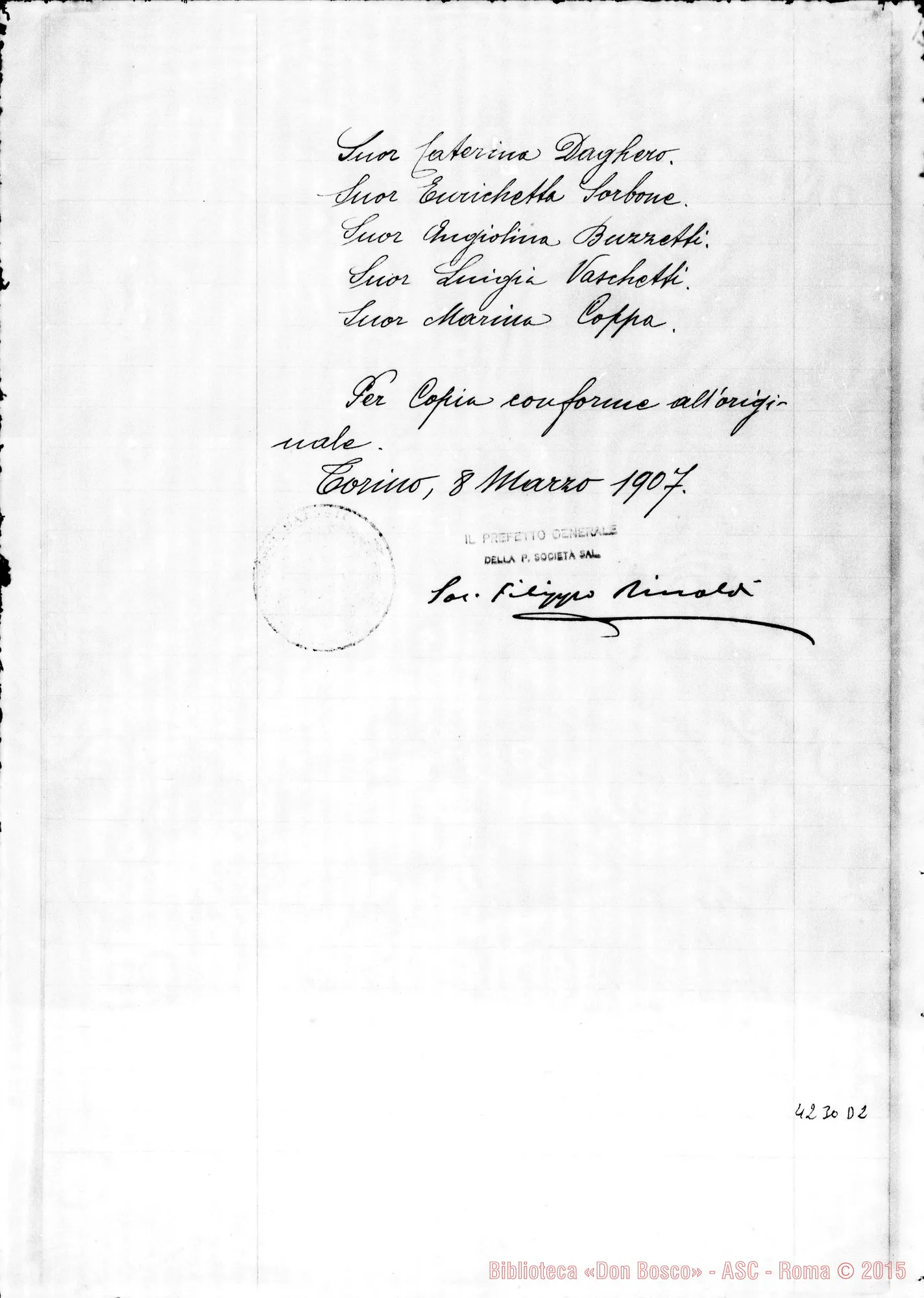 Fotogramma D 2 — Figlie di M.A.: Convenzione tra Salesiani E Figlie di M.A., 4-03-1907